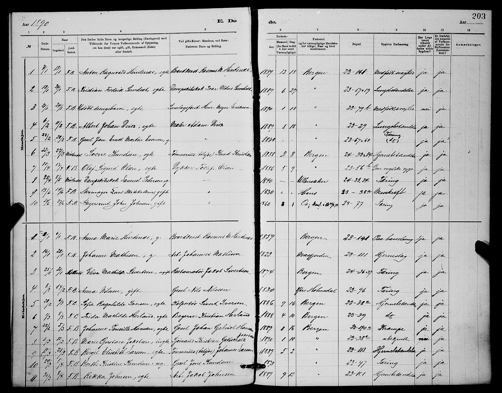 Mariakirken Sokneprestembete, AV/SAB-A-76901/H/Hab/L0004: Parish register (copy) no. A 4, 1878-1892, p. 203