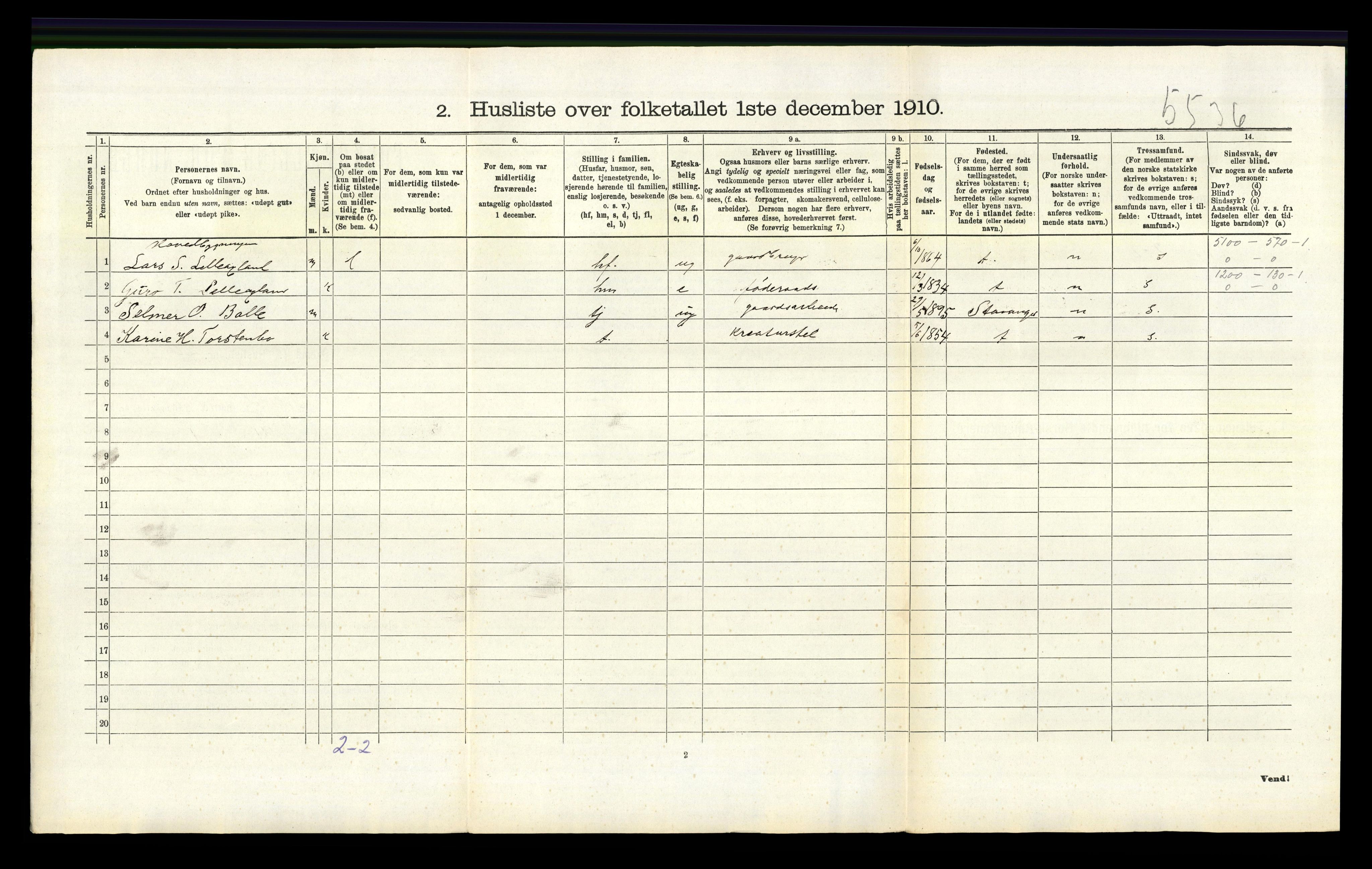 RA, 1910 census for Vikedal, 1910, p. 982