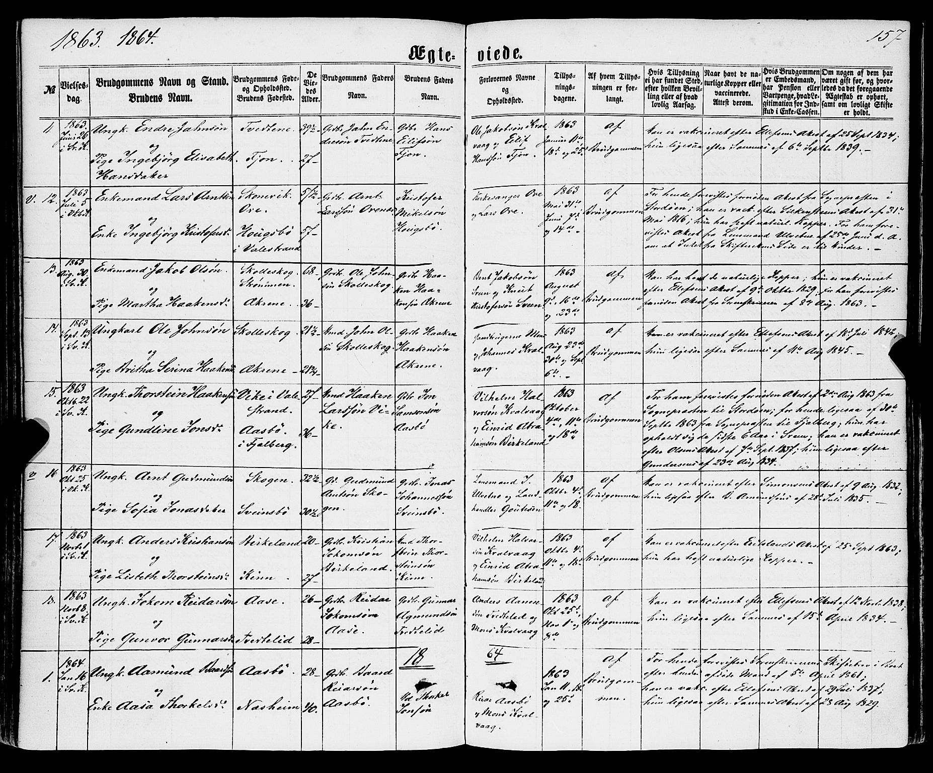 Sveio Sokneprestembete, SAB/A-78501/H/Haa: Parish register (official) no. A 1, 1861-1877, p. 157