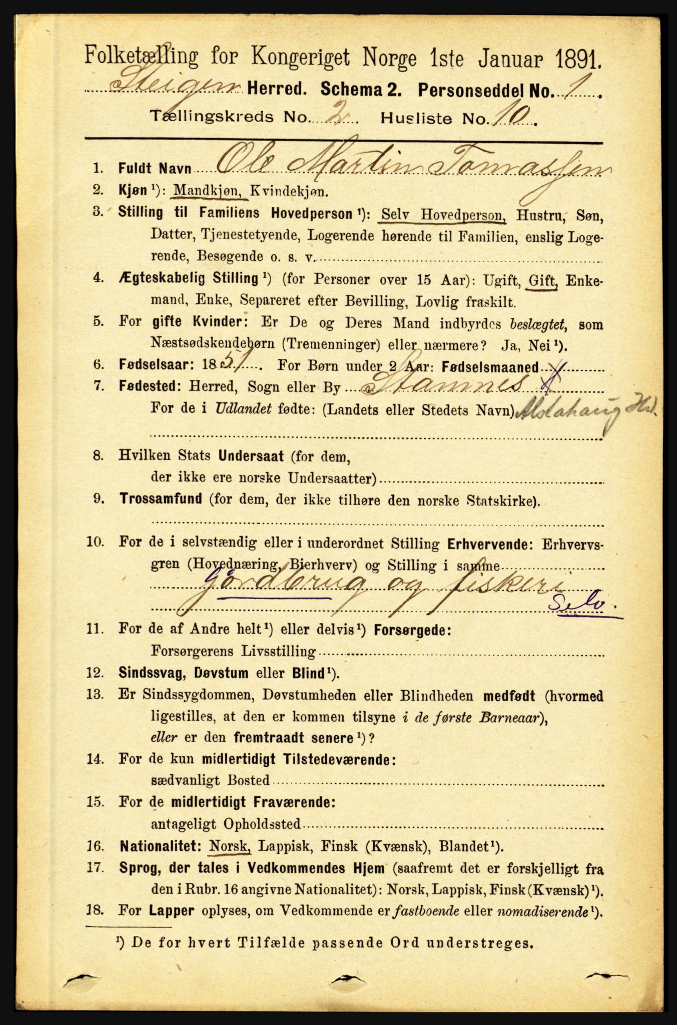 RA, 1891 census for 1848 Steigen, 1891, p. 698