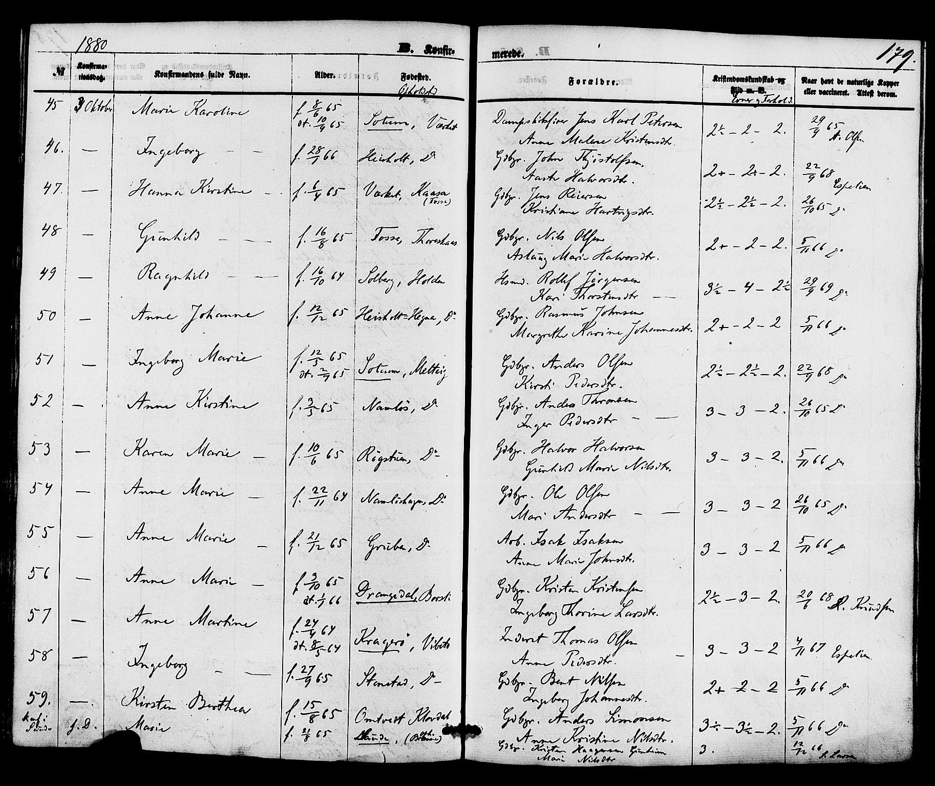 Holla kirkebøker, AV/SAKO-A-272/F/Fa/L0007: Parish register (official) no. 7, 1869-1881, p. 179