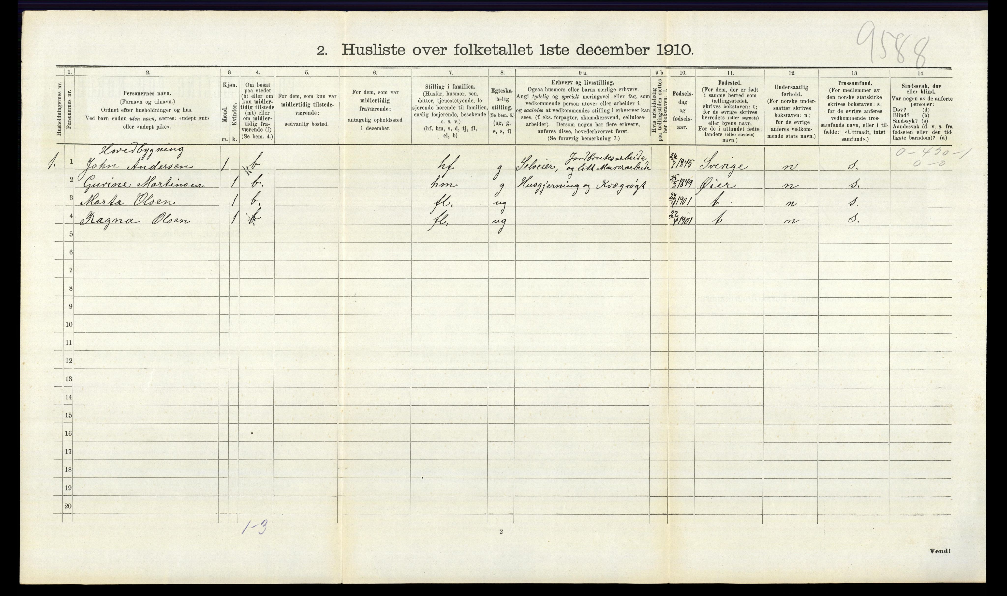 RA, 1910 census for Nes, 1910, p. 834