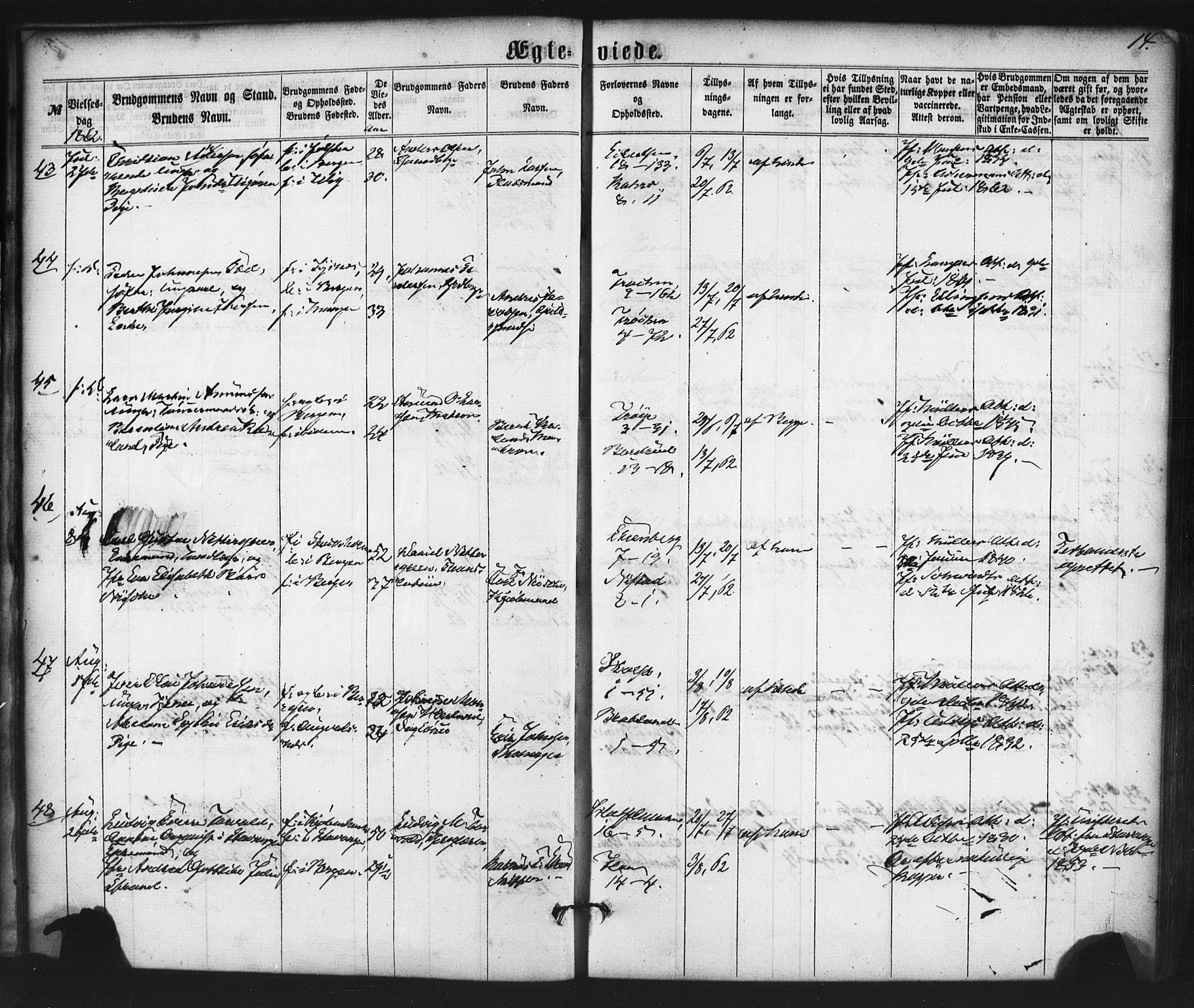 Nykirken Sokneprestembete, AV/SAB-A-77101/H/Haa/L0032: Parish register (official) no. D 2, 1861-1883, p. 14