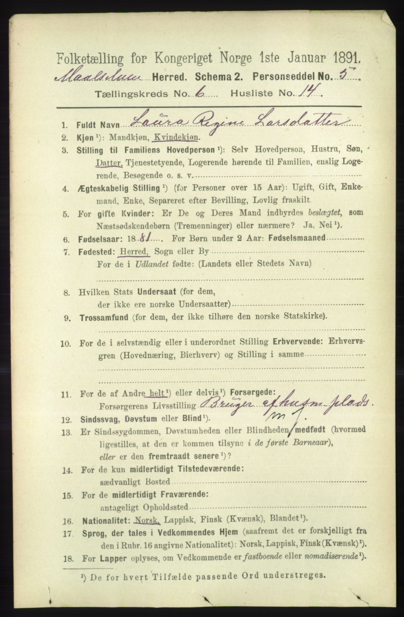 RA, 1891 census for 1924 Målselv, 1891, p. 2143