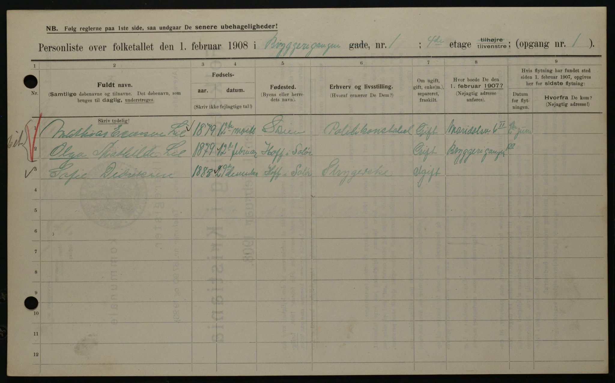 OBA, Municipal Census 1908 for Kristiania, 1908, p. 9529