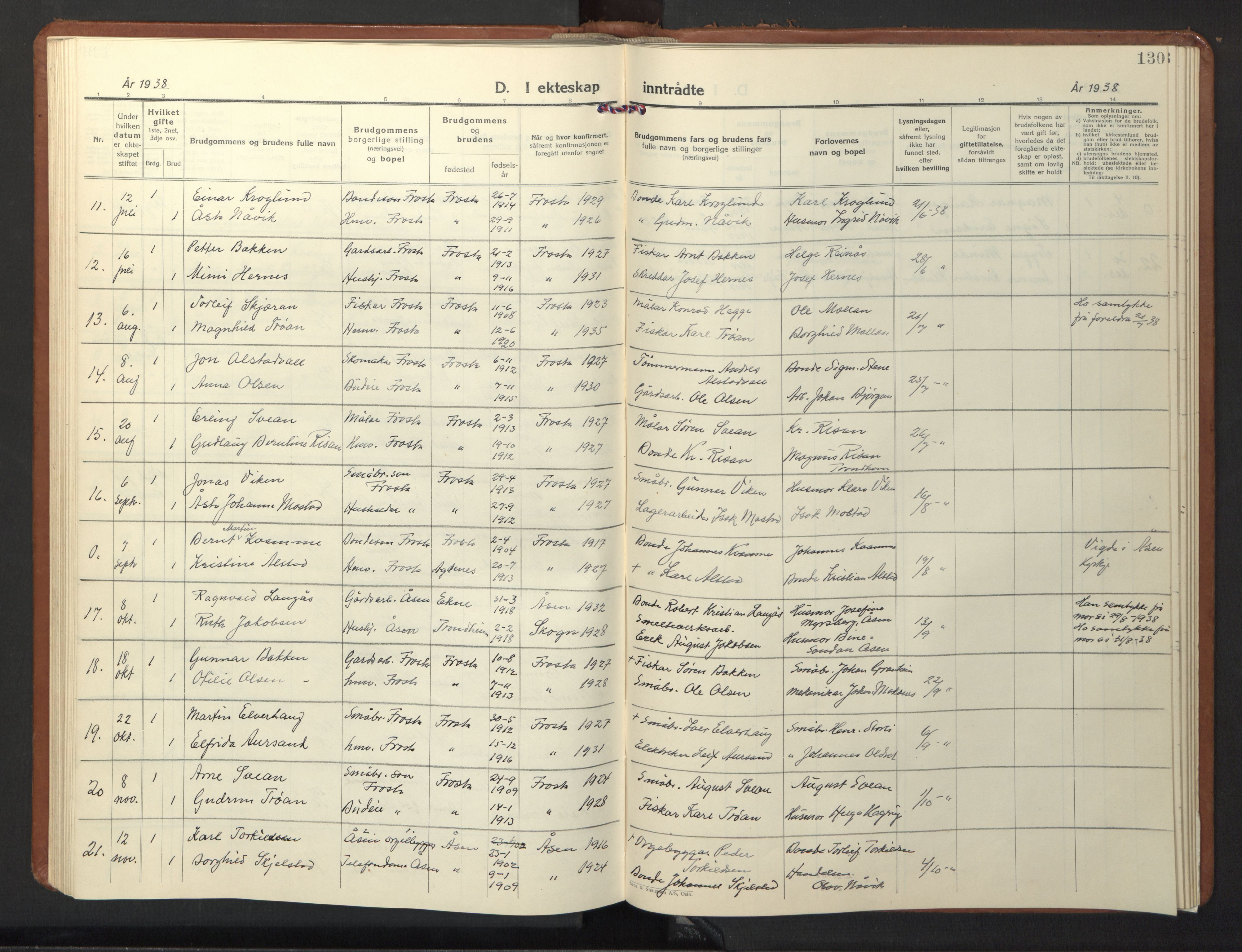 Ministerialprotokoller, klokkerbøker og fødselsregistre - Nord-Trøndelag, SAT/A-1458/713/L0125: Parish register (copy) no. 713C02, 1931-1941, p. 130