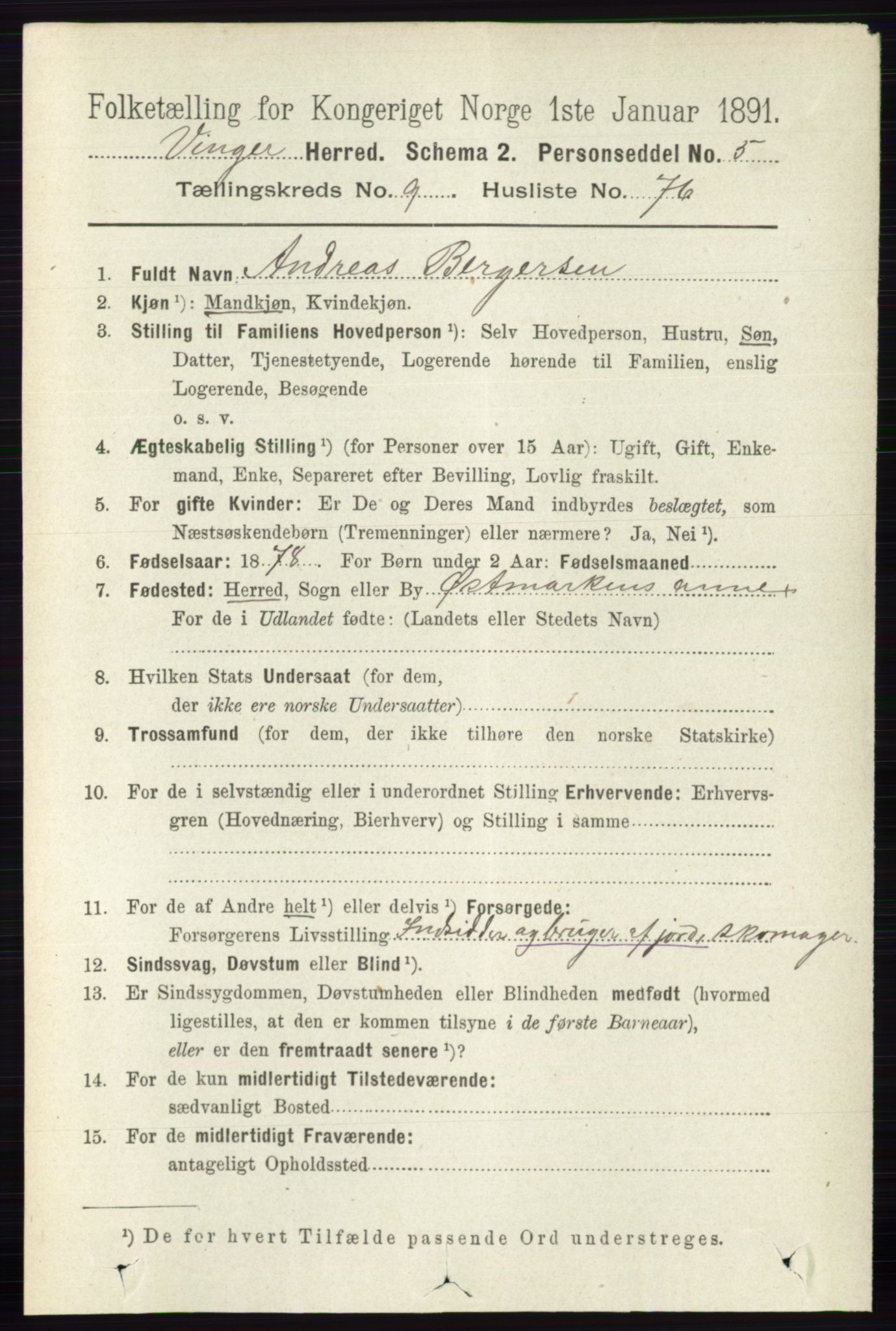 RA, 1891 census for 0421 Vinger, 1891, p. 4804