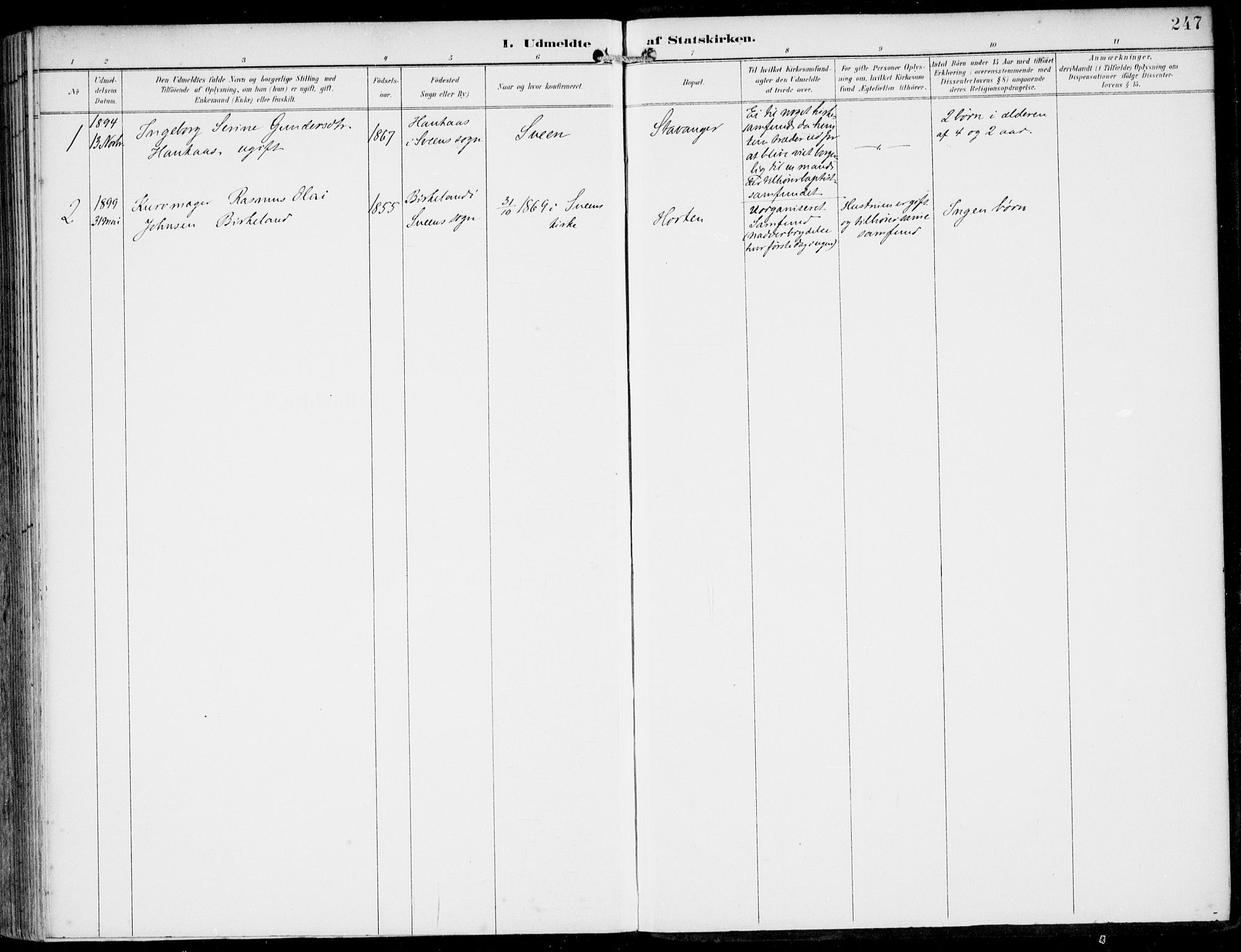 Sveio Sokneprestembete, AV/SAB-A-78501/H/Haa: Parish register (official) no. B  3, 1894-1906, p. 247