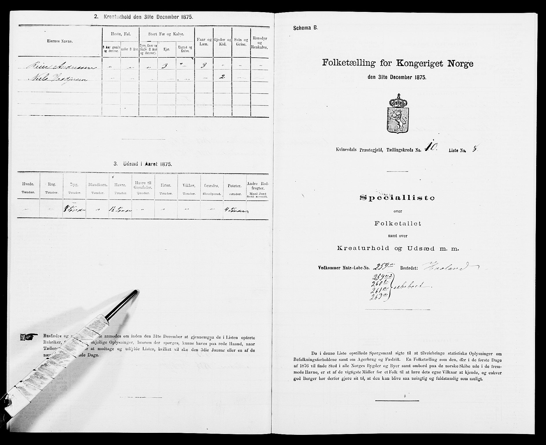 SAK, 1875 census for 1037P Kvinesdal, 1875, p. 1553