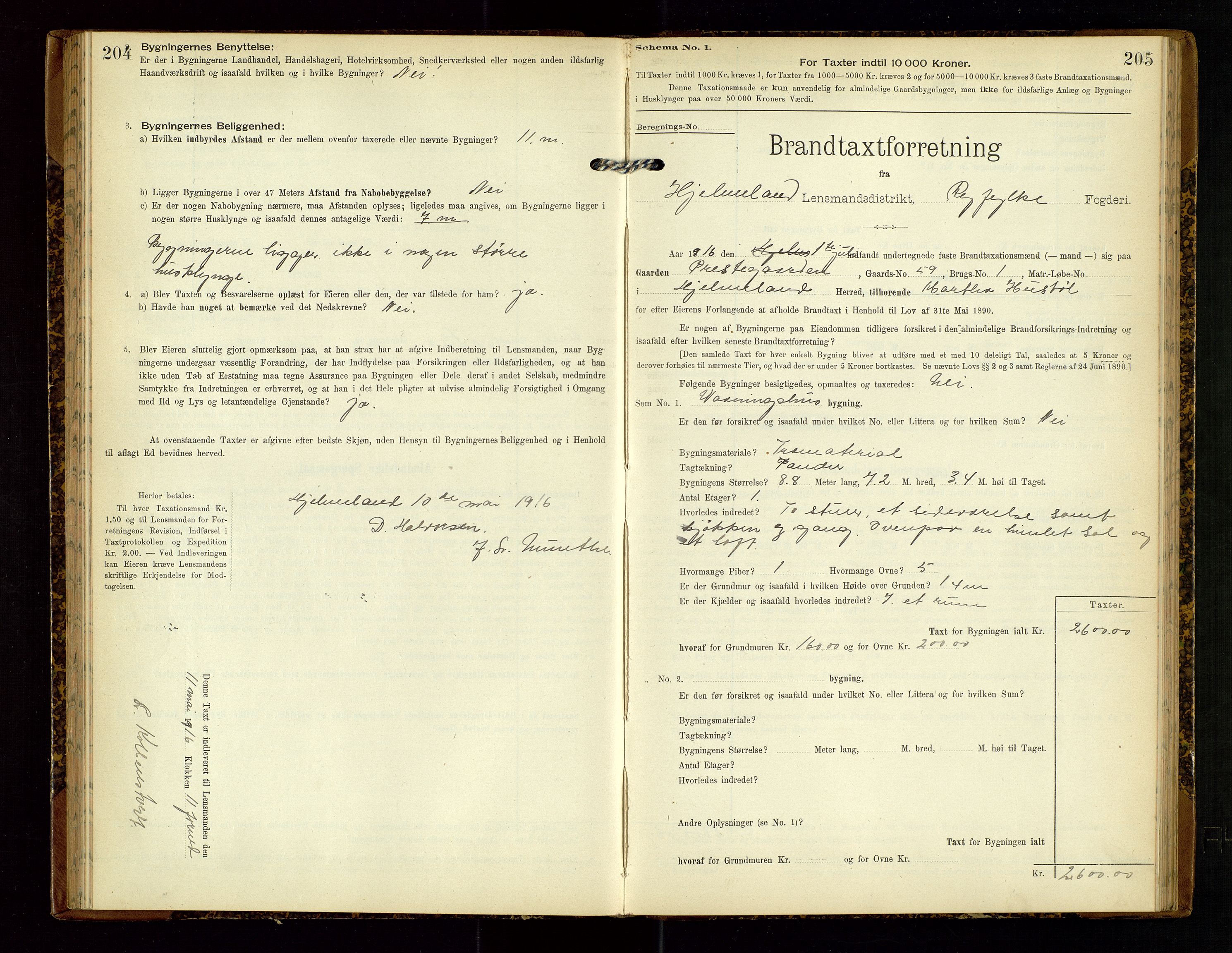 Hjelmeland lensmannskontor, SAST/A-100439/Gob/L0002: "Brandtaxationsprotokol", 1904-1920, p. 204-205