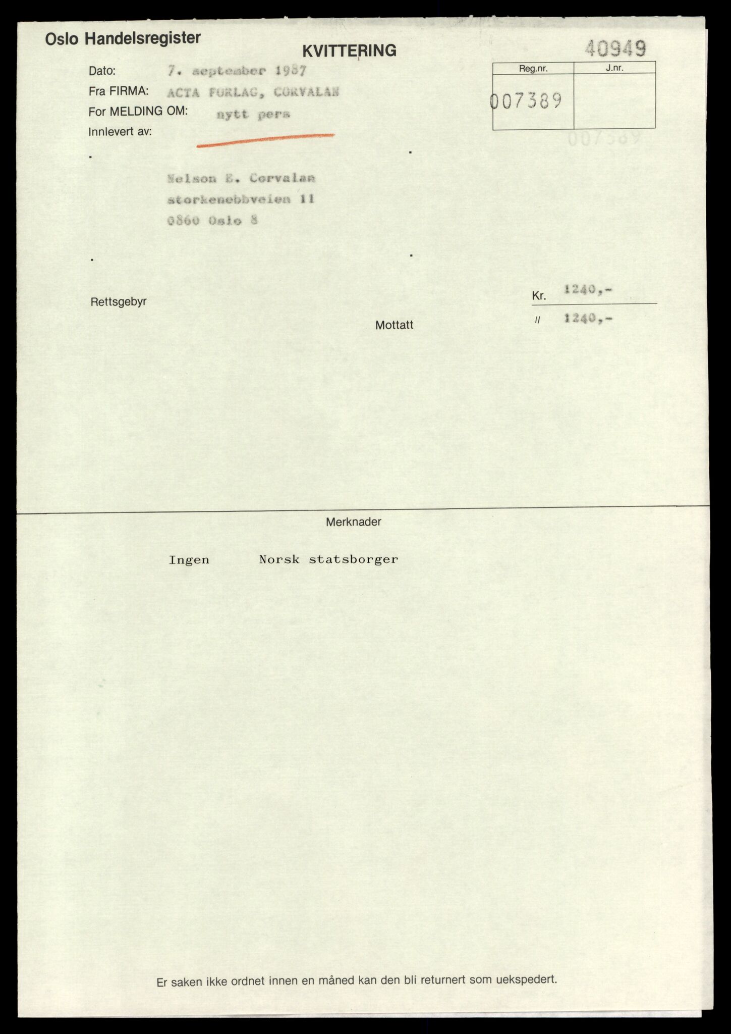 Oslo byfogd, Handelsregisteret, SAT/A-10867/G/Gc/Gca/L0007: Ikke konverterte foretak, Act-Adc, 1890-1990, p. 1