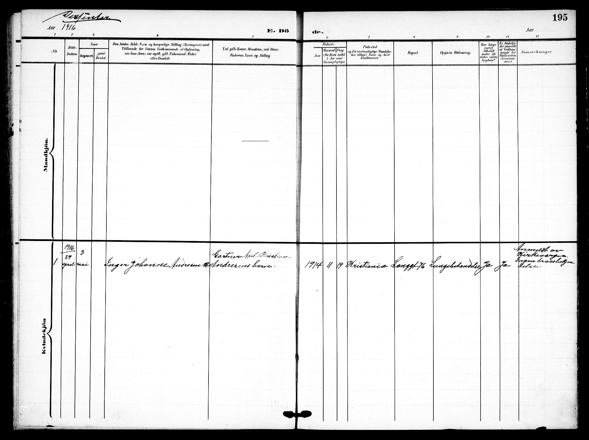 Petrus prestekontor Kirkebøker, SAO/A-10872/F/Fa/L0010: Parish register (official) no. 10, 1904-1916, p. 195