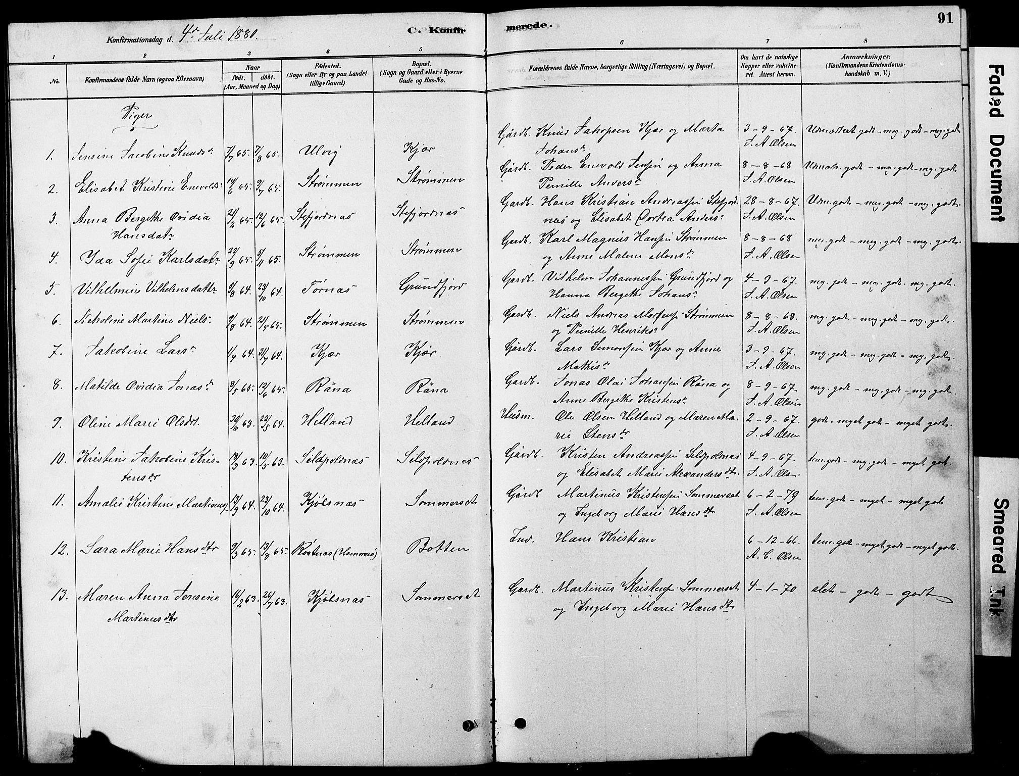 Ministerialprotokoller, klokkerbøker og fødselsregistre - Nordland, AV/SAT-A-1459/861/L0875: Parish register (copy) no. 861C01, 1879-1887, p. 91