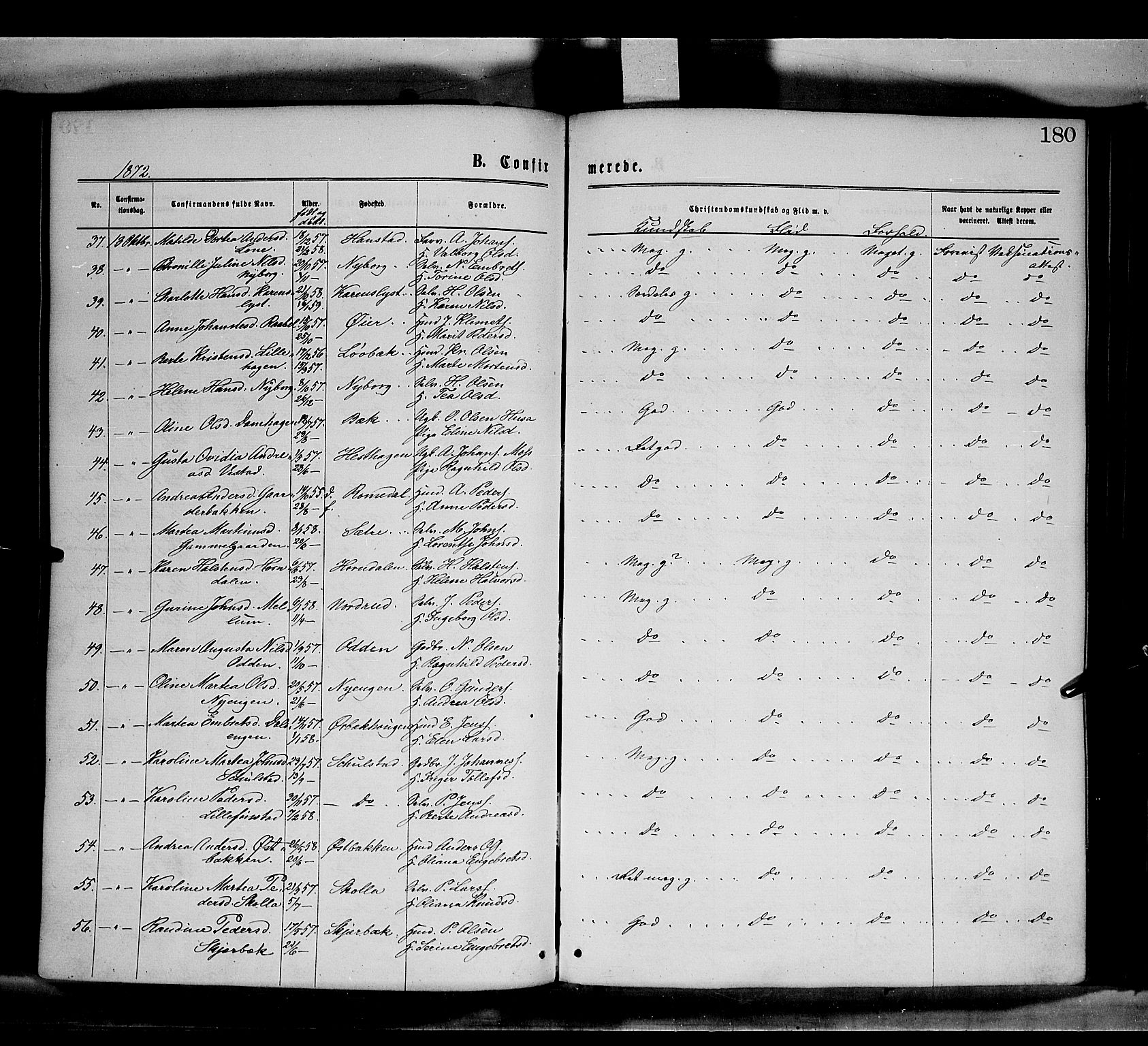 Elverum prestekontor, SAH/PREST-044/H/Ha/Haa/L0011: Parish register (official) no. 11, 1869-1879, p. 180
