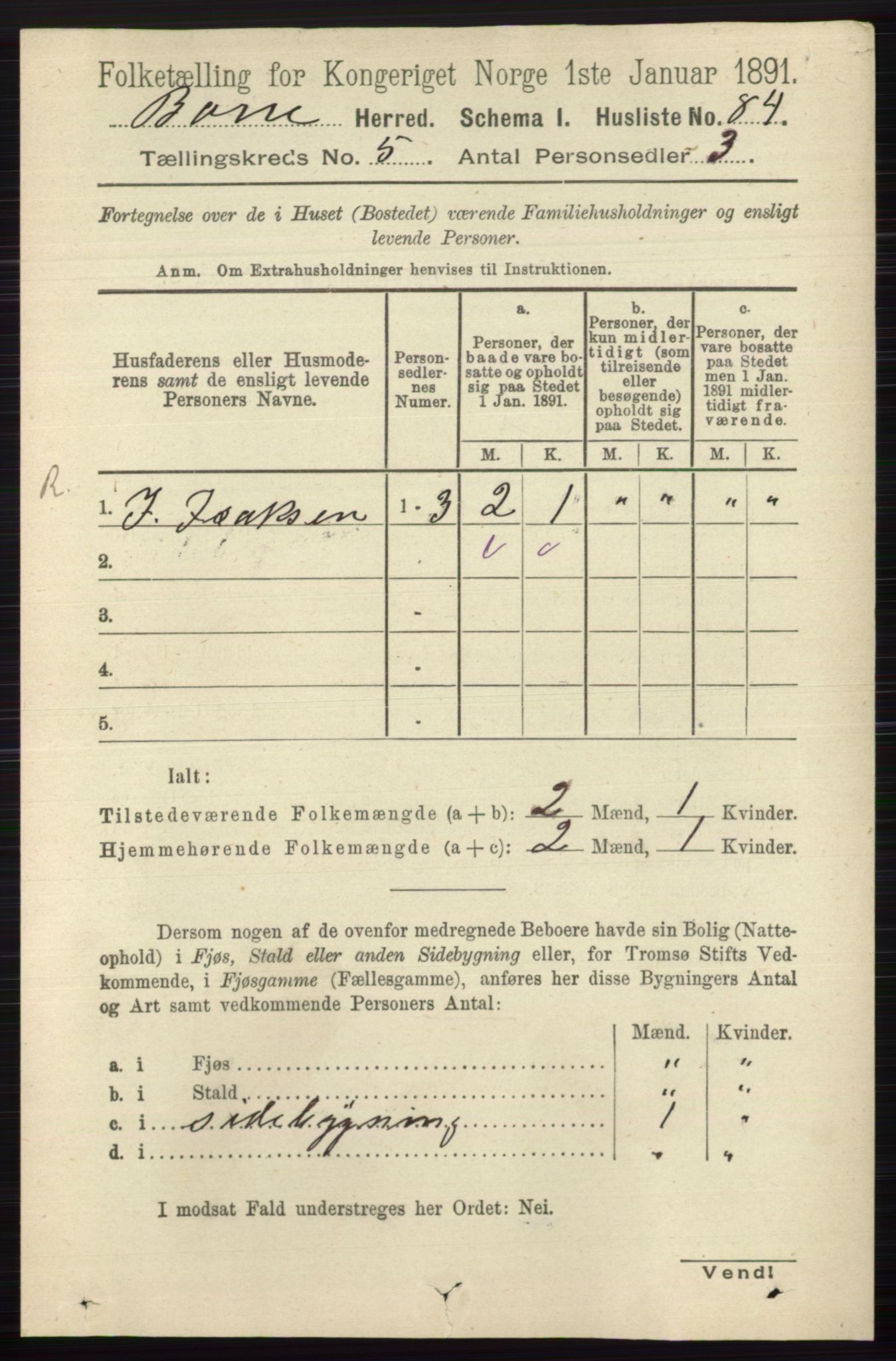 RA, 1891 census for 0717 Borre, 1891, p. 2006