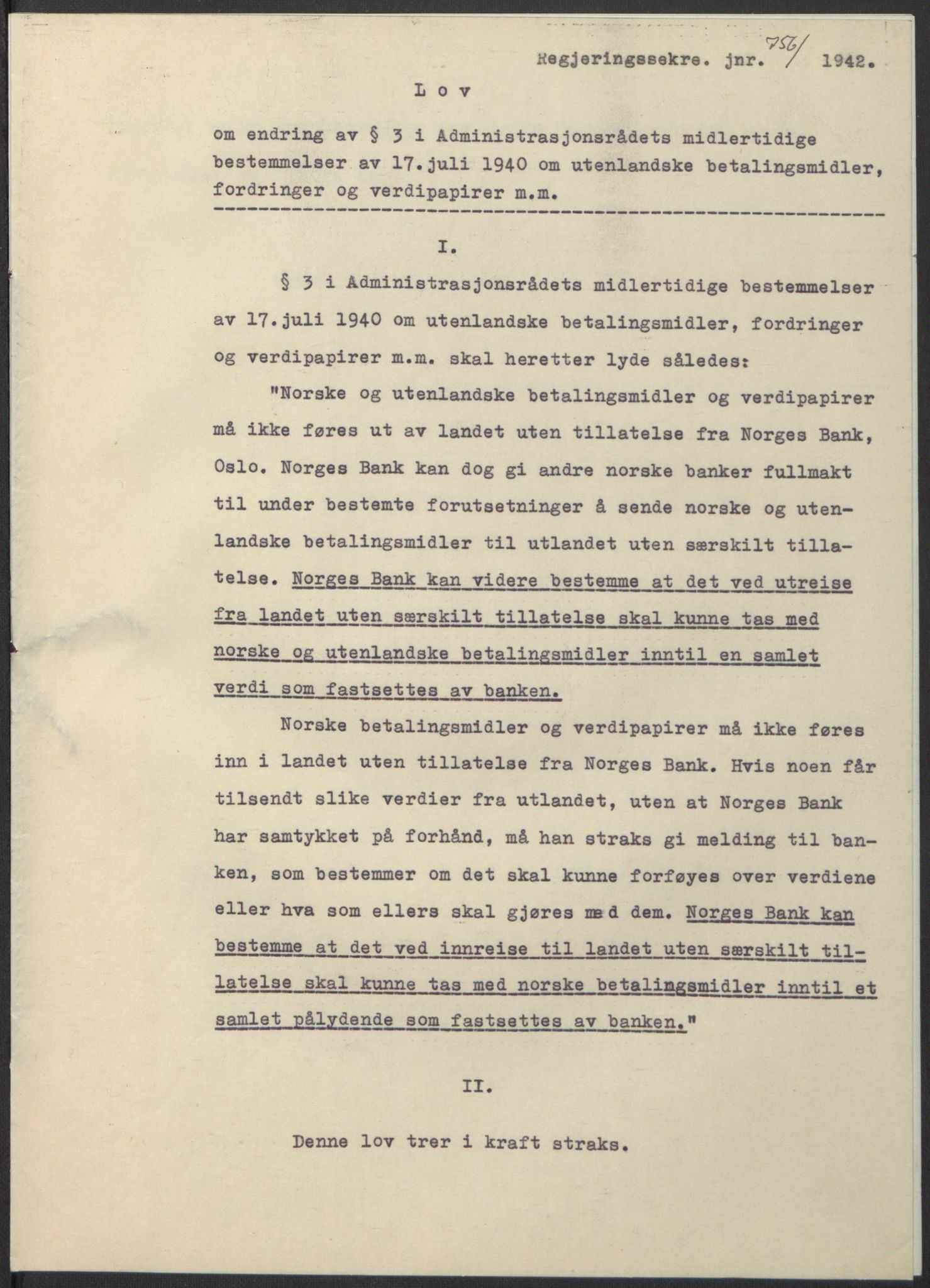 NS-administrasjonen 1940-1945 (Statsrådsekretariatet, de kommisariske statsråder mm), RA/S-4279/D/Db/L0098: Lover II, 1942, p. 544