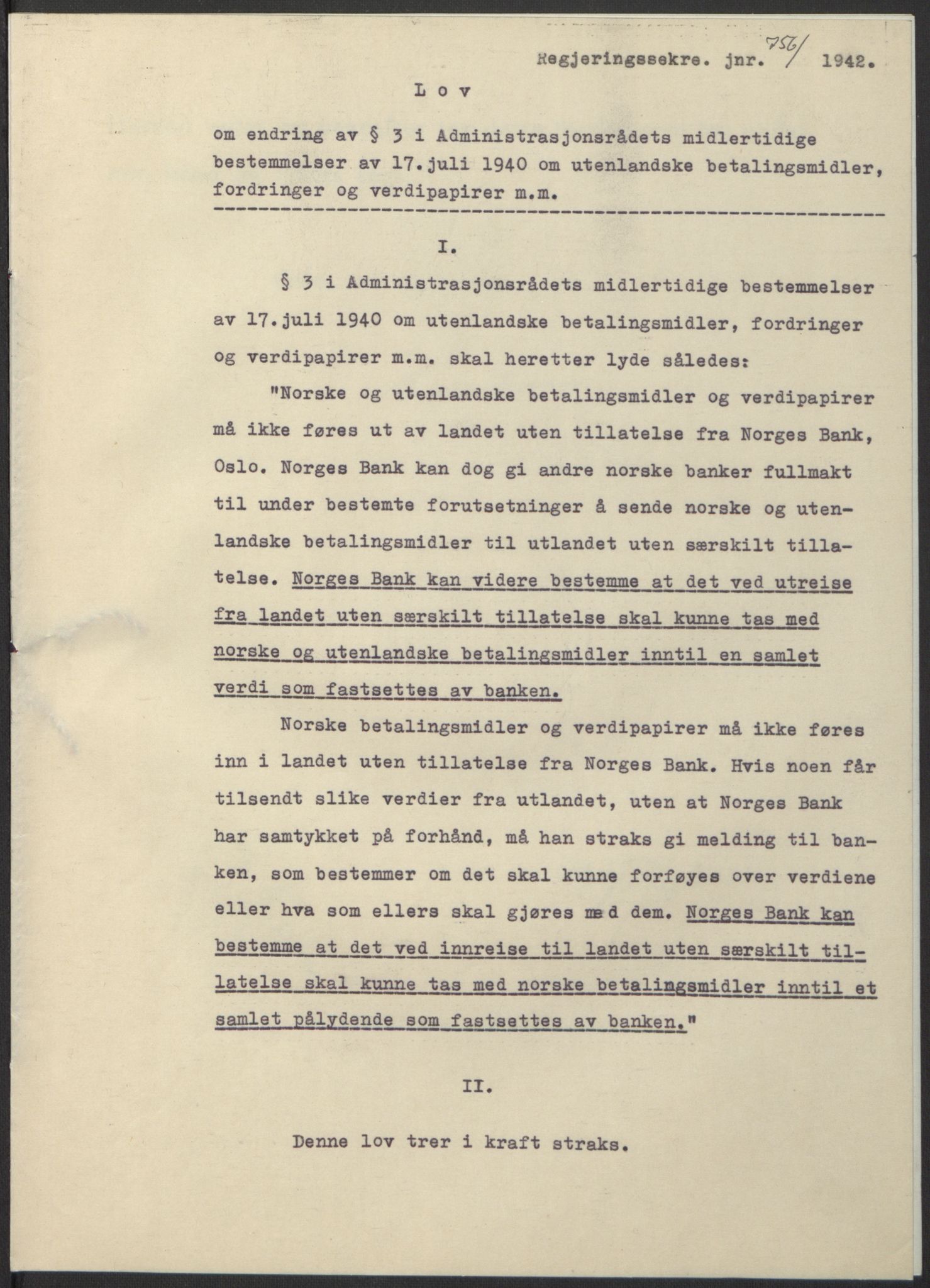 NS-administrasjonen 1940-1945 (Statsrådsekretariatet, de kommisariske statsråder mm), AV/RA-S-4279/D/Db/L0098: Lover II, 1942, p. 544