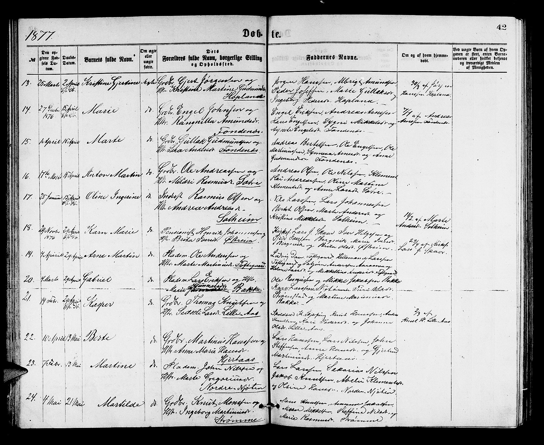 Lindås Sokneprestembete, SAB/A-76701/H/Hab: Parish register (copy) no. C 2, 1868-1885, p. 42