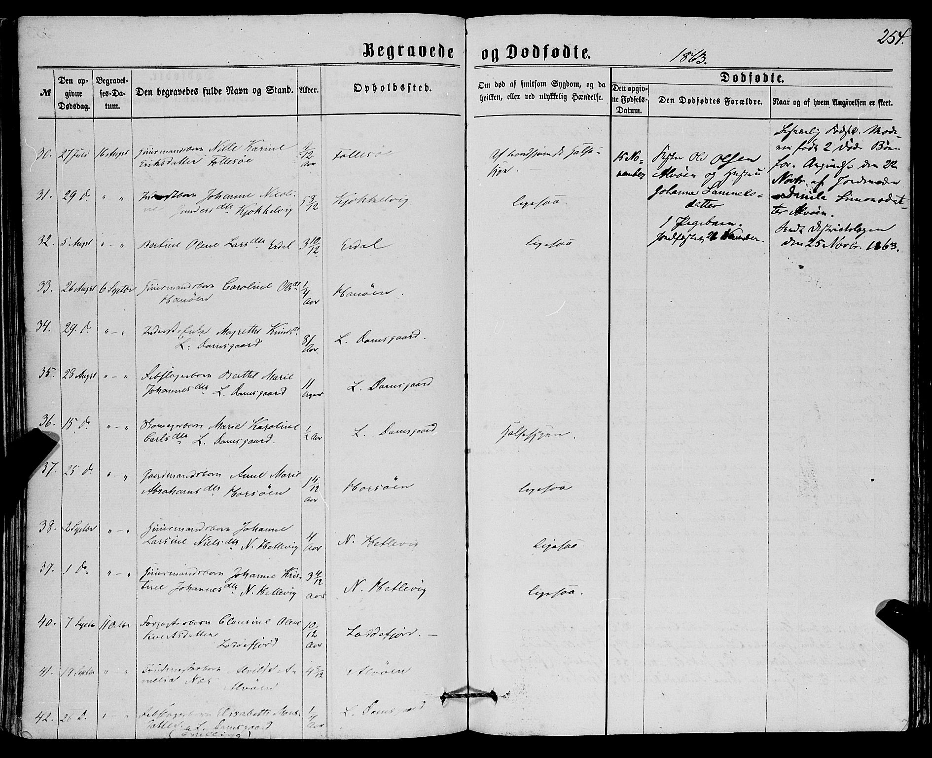 Askøy Sokneprestembete, SAB/A-74101/H/Ha/Haa/Haaa/L0009: Parish register (official) no. A 9, 1863-1877, p. 254
