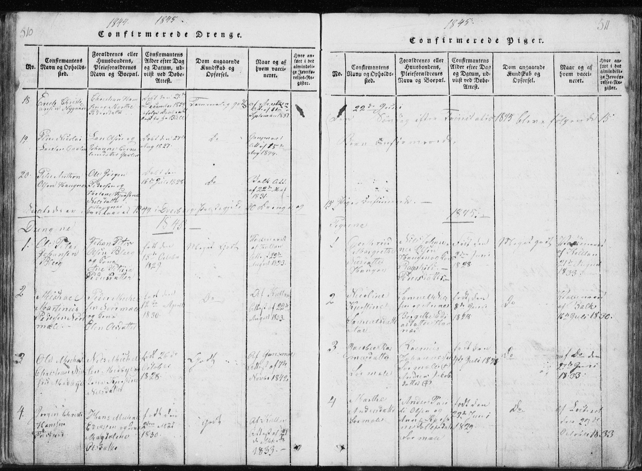 Ministerialprotokoller, klokkerbøker og fødselsregistre - Nordland, AV/SAT-A-1459/897/L1411: Parish register (copy) no. 897C01, 1820-1866, p. 510-511