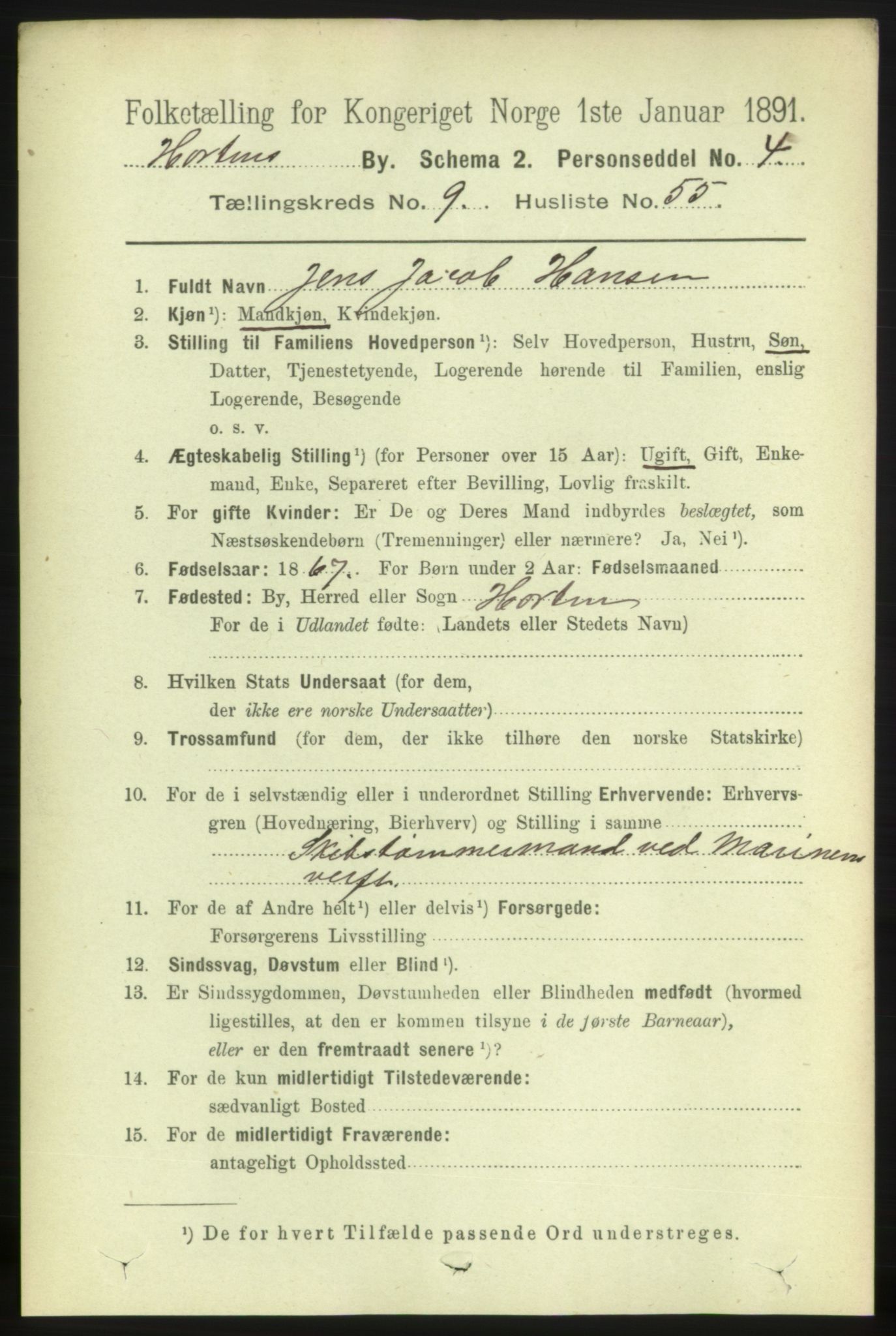 RA, 1891 census for 0703 Horten, 1891, p. 6149