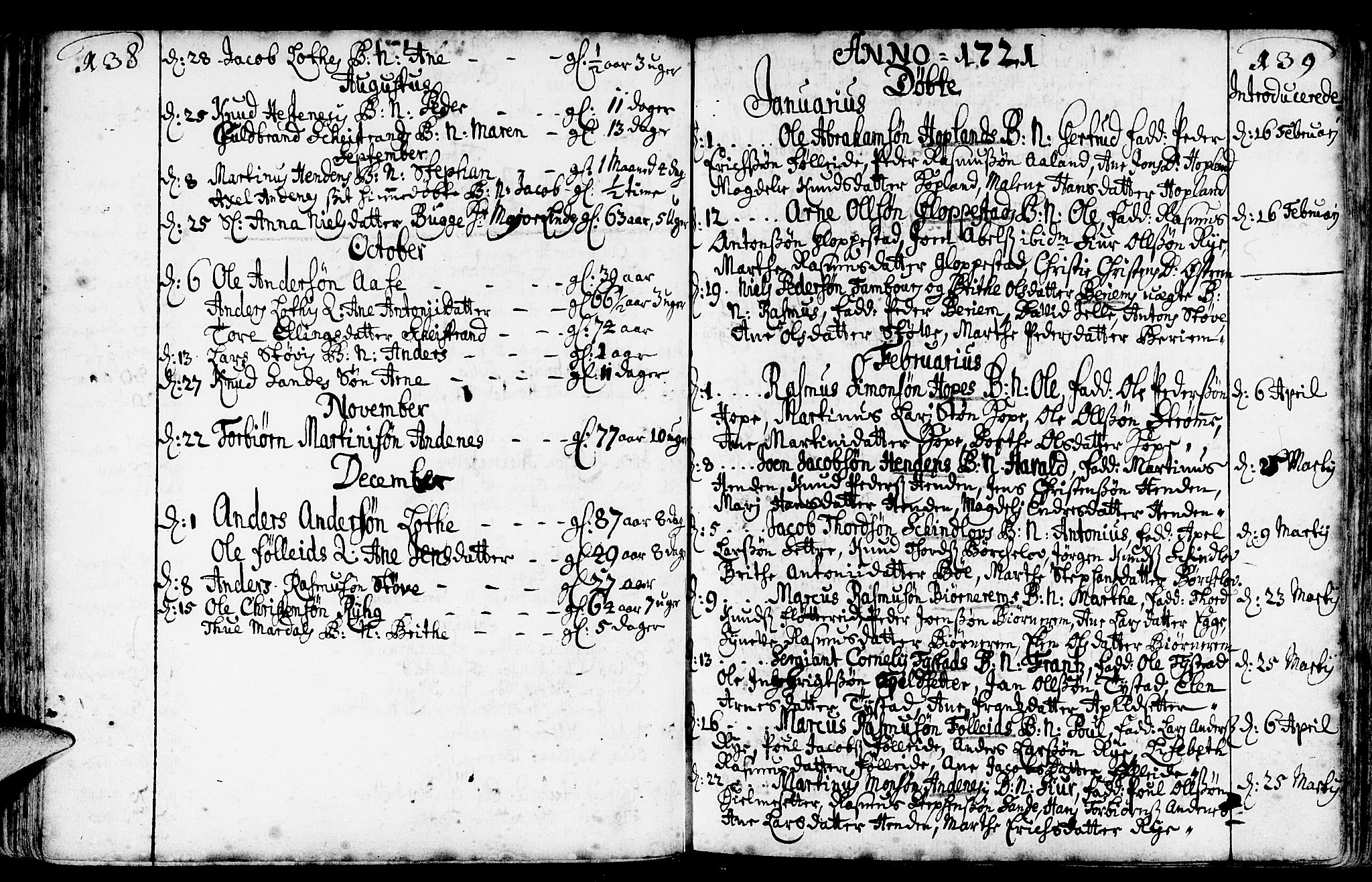 Gloppen sokneprestembete, AV/SAB-A-80101/H/Haa/Haaa/L0002: Parish register (official) no. A 2, 1712-1735, p. 138-139