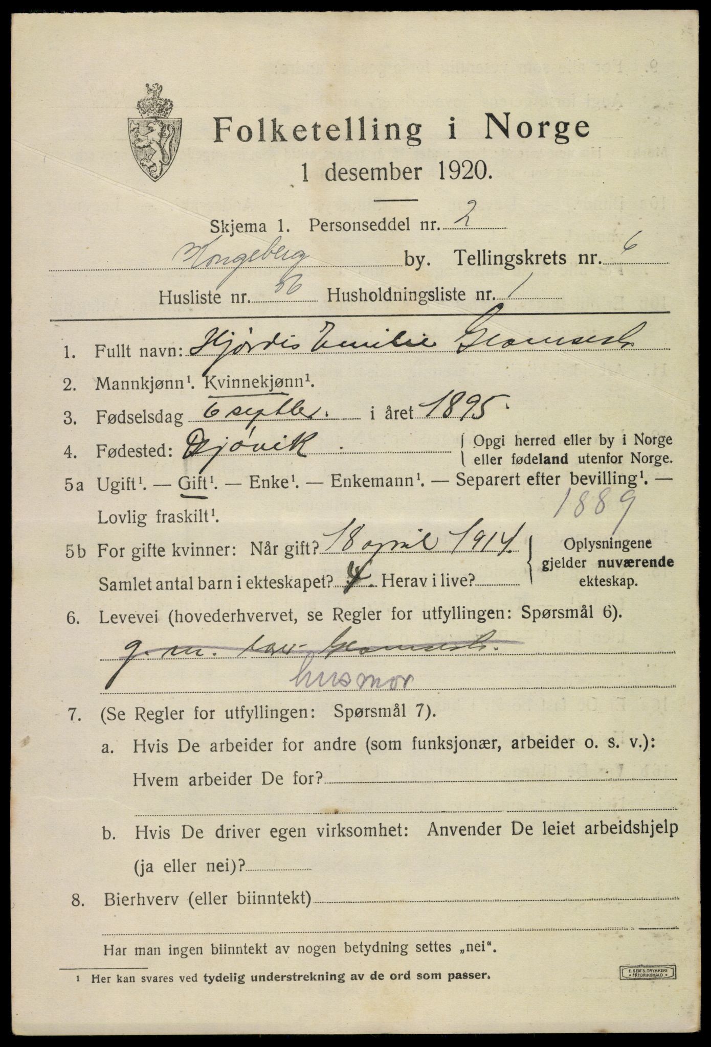 SAKO, 1920 census for Kongsberg, 1920, p. 14132