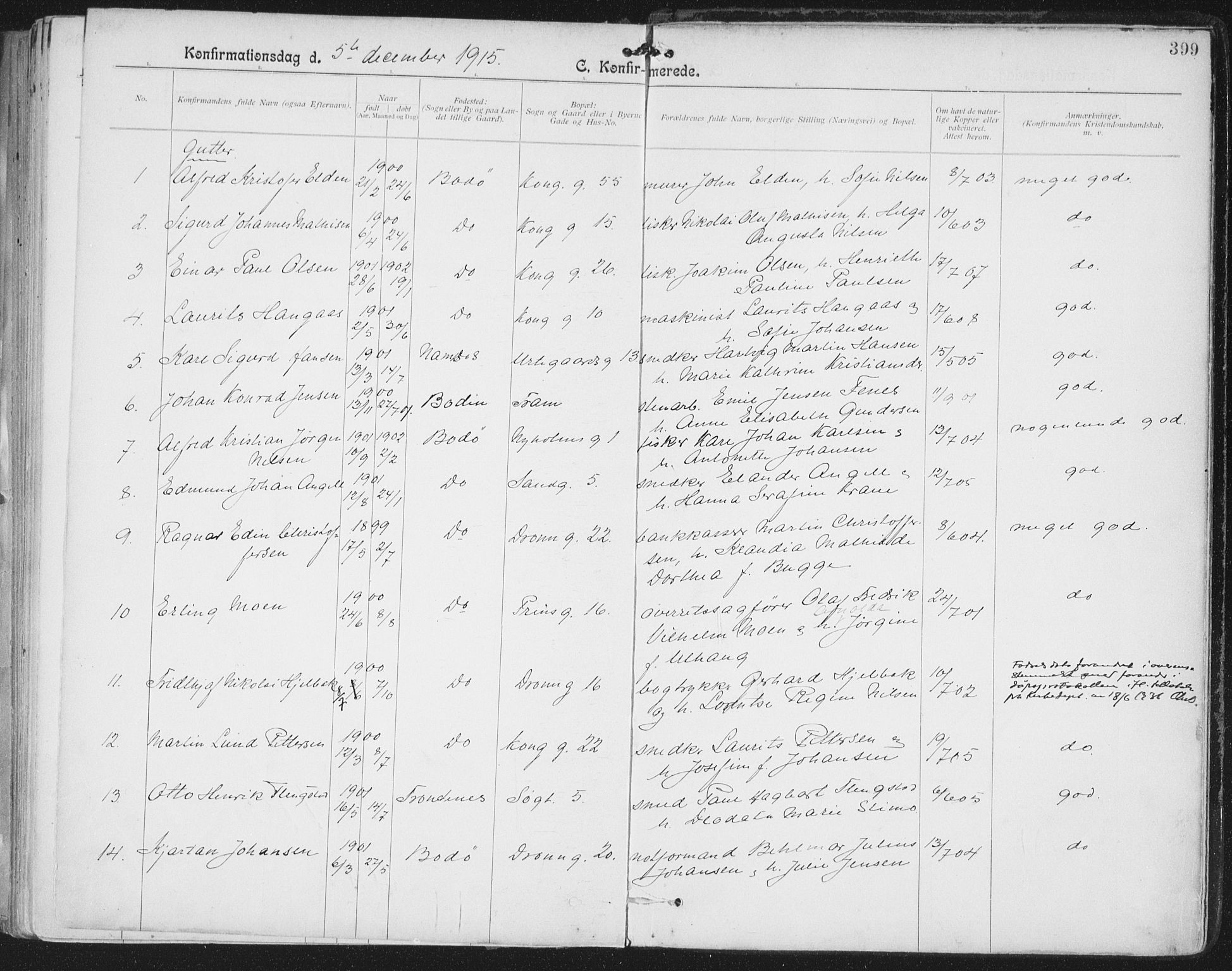 Ministerialprotokoller, klokkerbøker og fødselsregistre - Nordland, SAT/A-1459/801/L0011: Parish register (official) no. 801A11, 1900-1916, p. 399