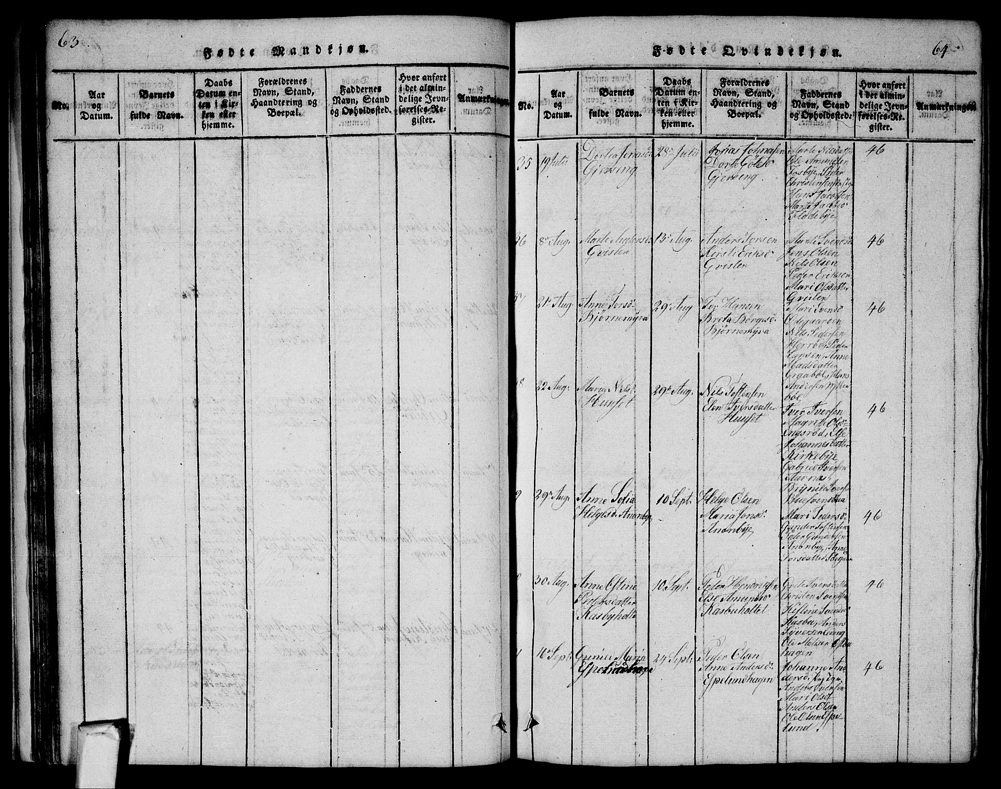 Aremark prestekontor Kirkebøker, AV/SAO-A-10899/G/Ga/L0001: Parish register (copy) no.  I 1, 1814-1834, p. 63-64