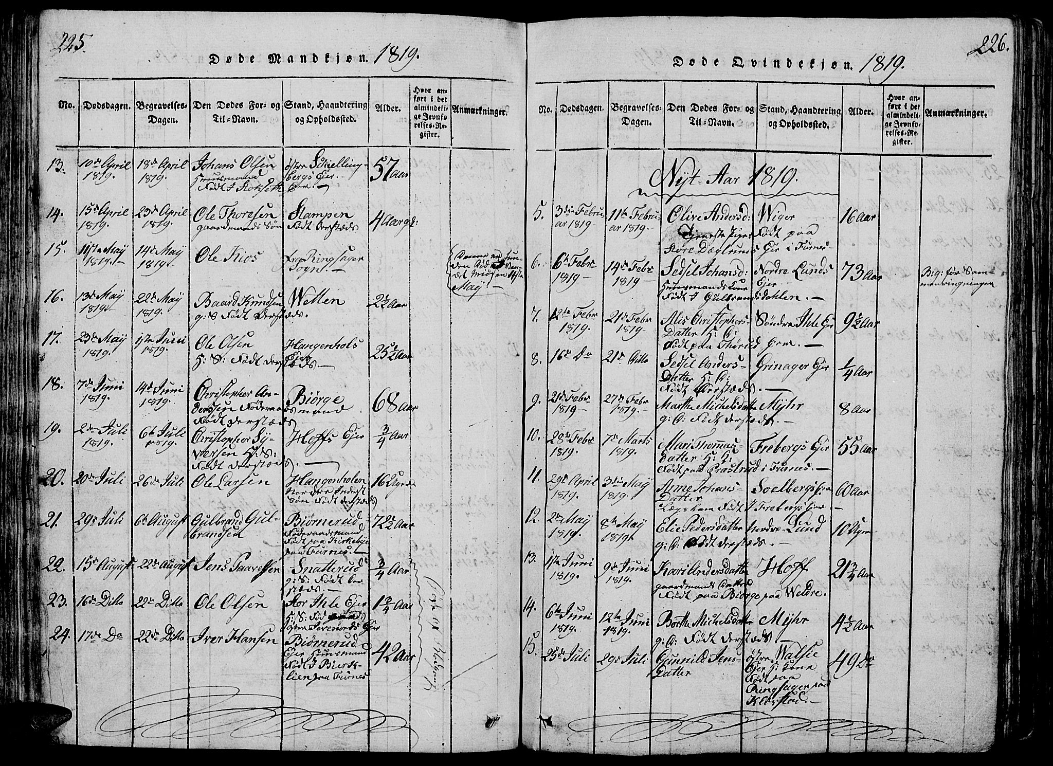 Vang prestekontor, Hedmark, AV/SAH-PREST-008/H/Ha/Hab/L0005: Parish register (copy) no. 5, 1815-1836, p. 225-226