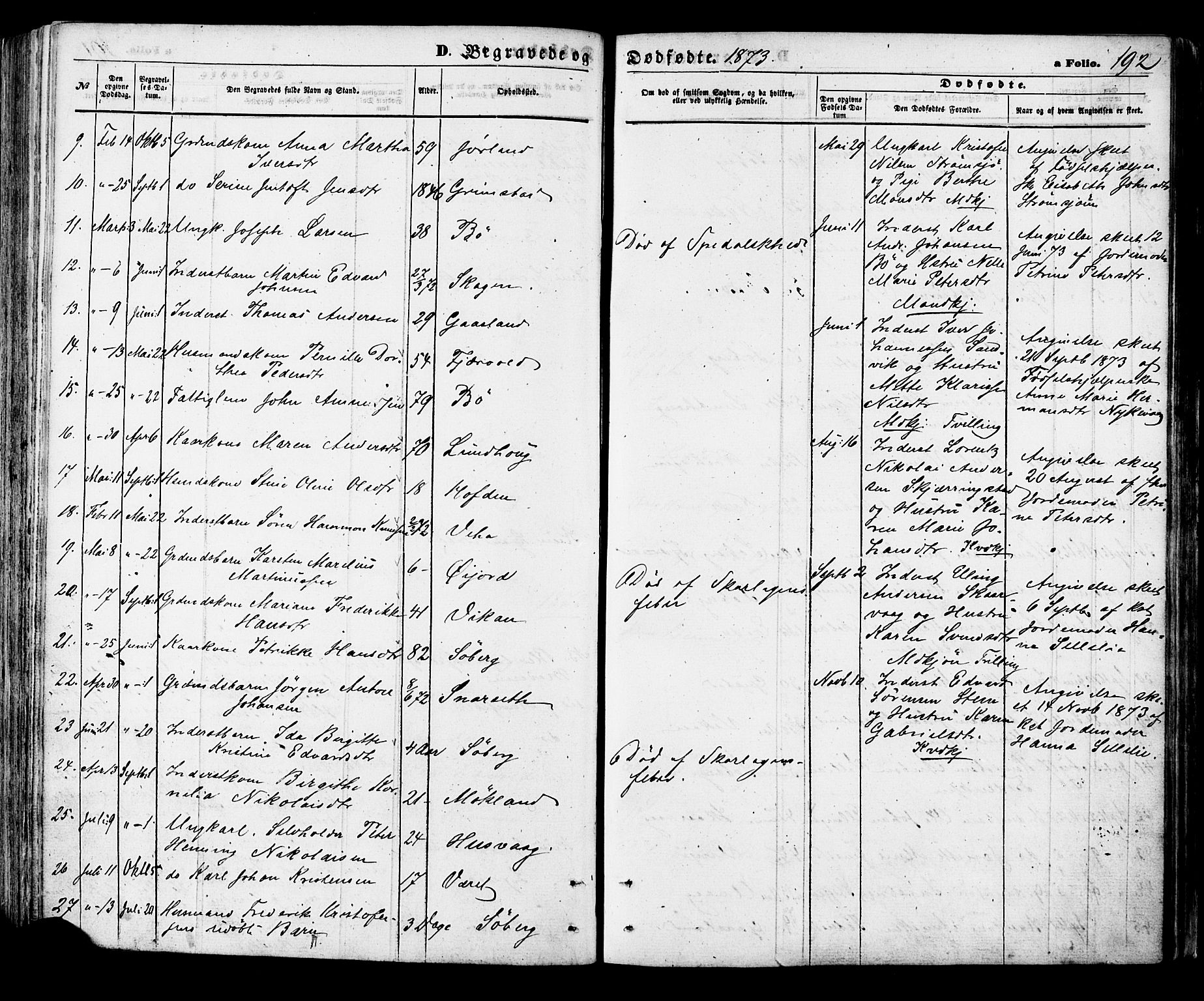 Ministerialprotokoller, klokkerbøker og fødselsregistre - Nordland, AV/SAT-A-1459/891/L1301: Parish register (official) no. 891A06, 1870-1878, p. 192