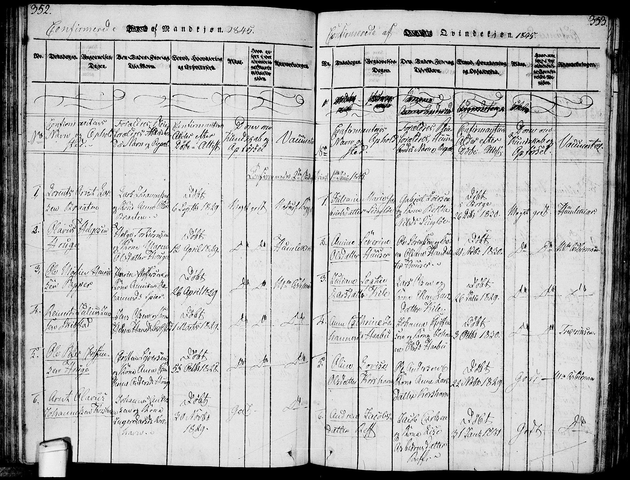Hvaler prestekontor Kirkebøker, SAO/A-2001/F/Fa/L0005: Parish register (official) no. I 5, 1816-1845, p. 352-353