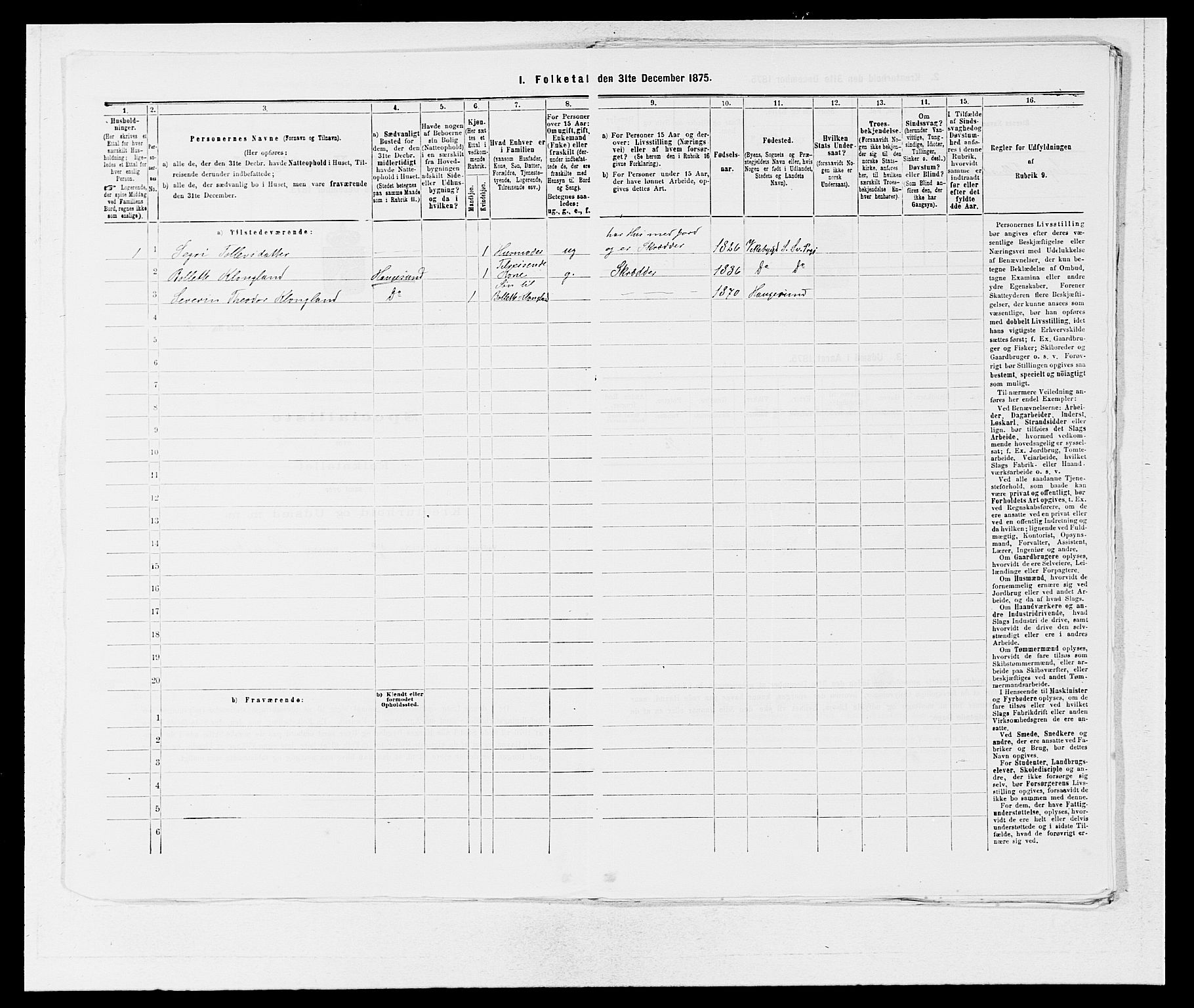 SAB, 1875 census for 1216P Sveio, 1875, p. 291