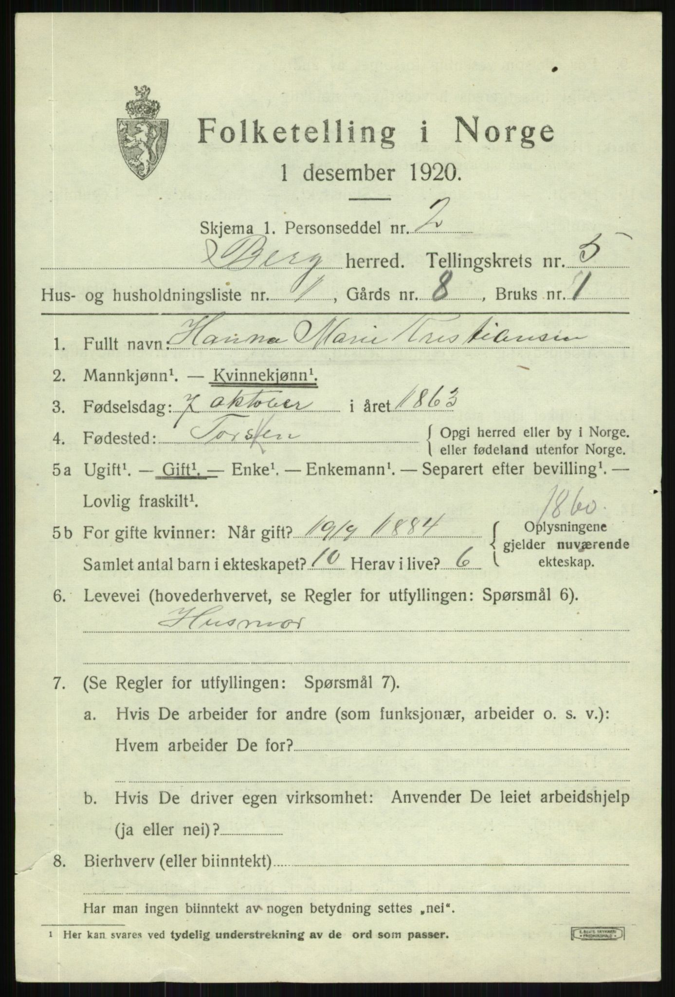 SATØ, 1920 census for Berg, 1920, p. 1706