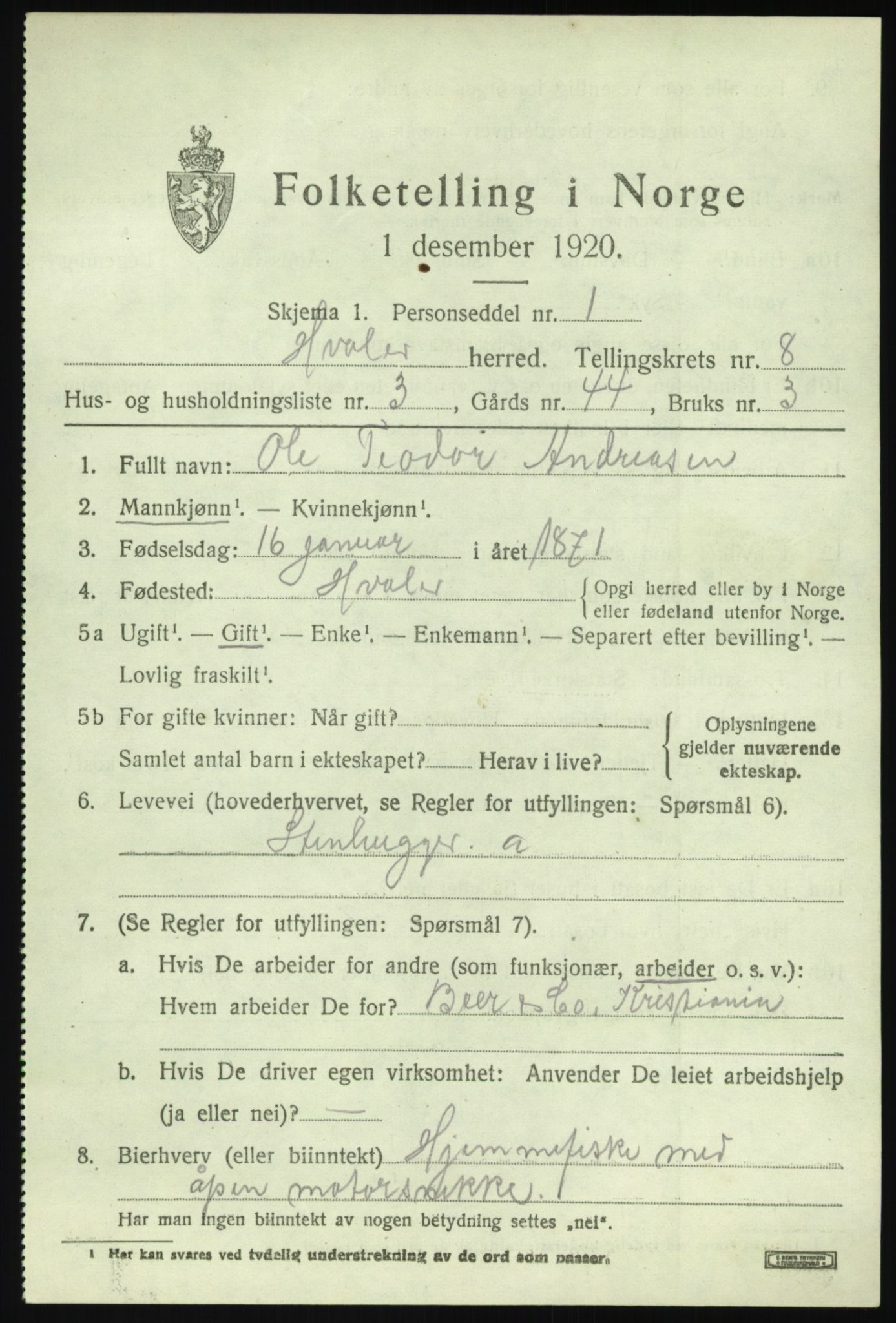 SAO, 1920 census for Hvaler, 1920, p. 7368