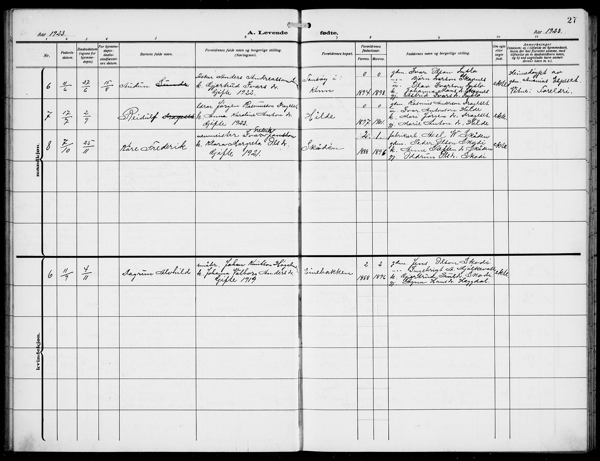 Innvik sokneprestembete, AV/SAB-A-80501: Parish register (copy) no. A 4, 1913-1936, p. 27