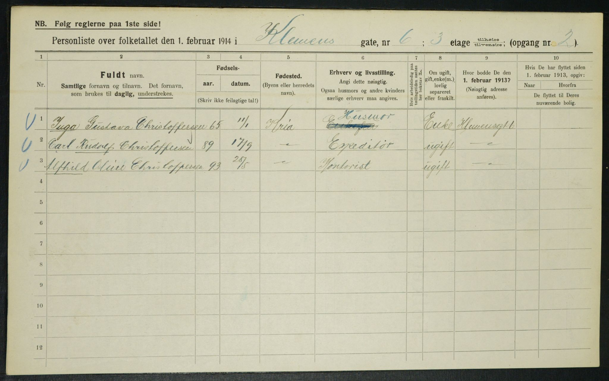 OBA, Municipal Census 1914 for Kristiania, 1914, p. 13032