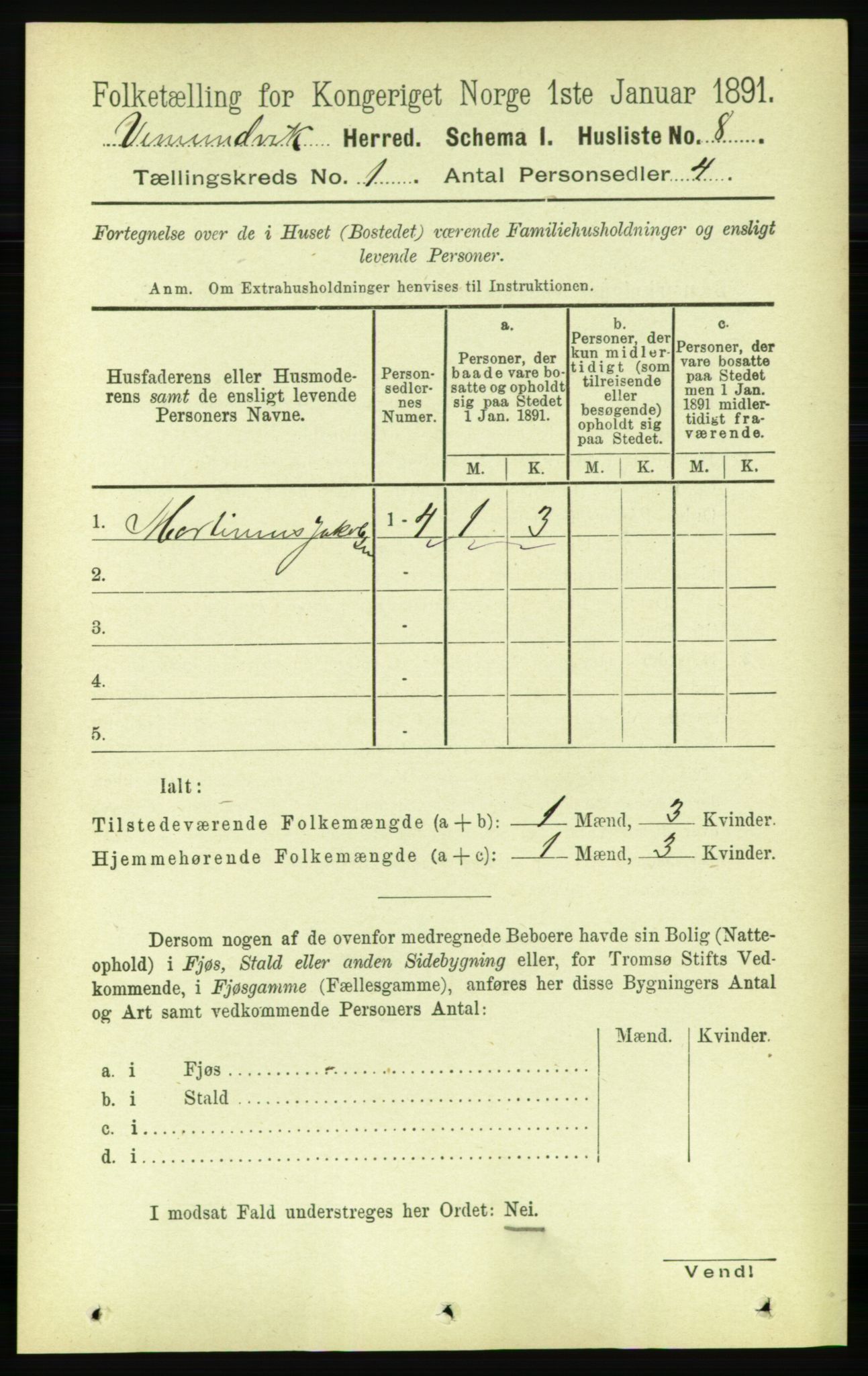 RA, 1891 census for 1745 Vemundvik, 1891, p. 20