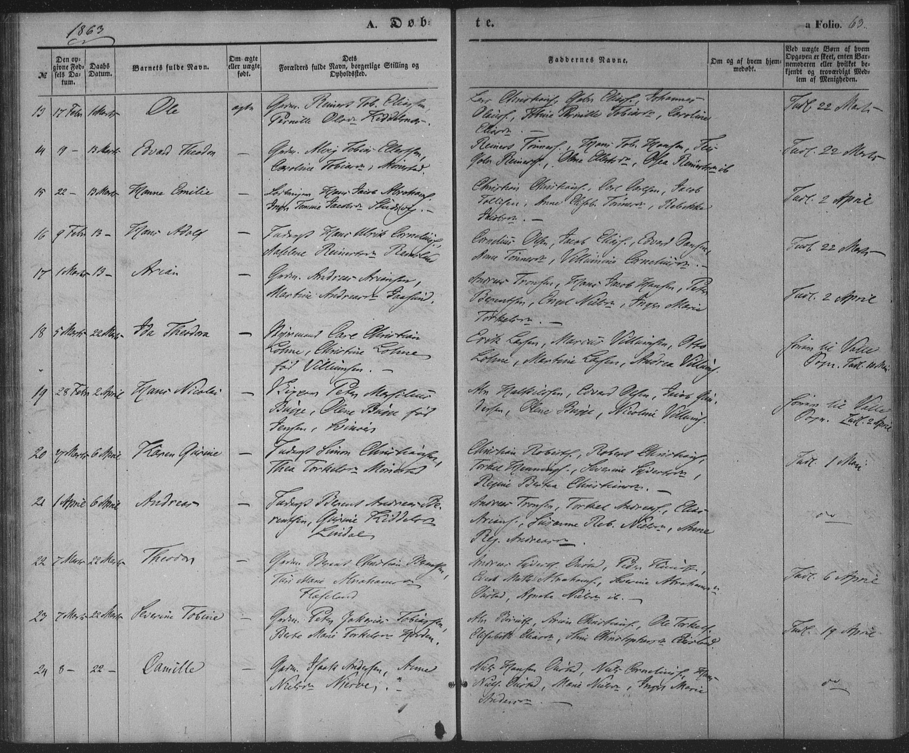 Sør-Audnedal sokneprestkontor, SAK/1111-0039/F/Fa/Faa/L0002: Parish register (official) no. A 2, 1848-1867, p. 63