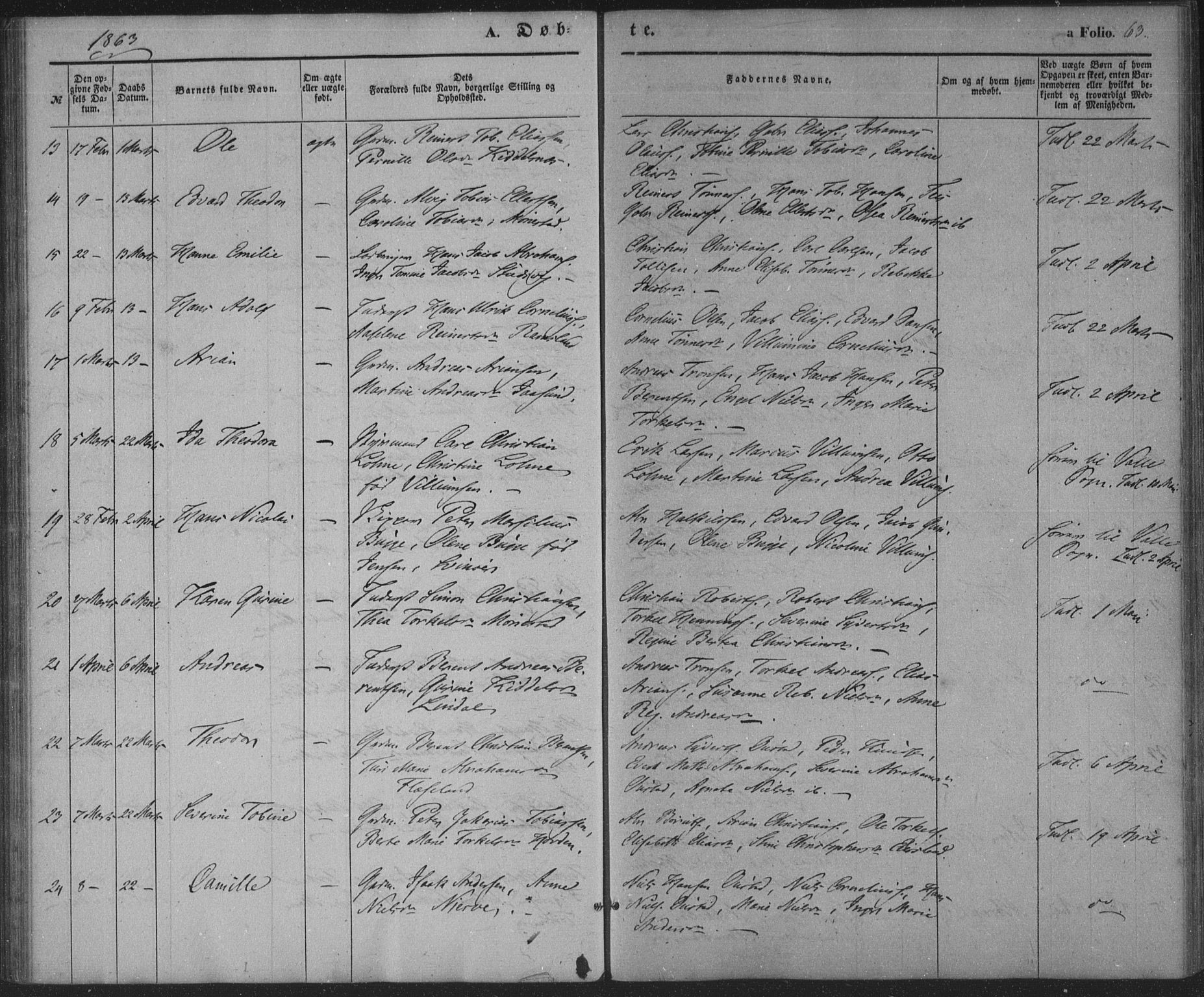 Sør-Audnedal sokneprestkontor, AV/SAK-1111-0039/F/Fa/Faa/L0002: Parish register (official) no. A 2, 1848-1867, p. 63