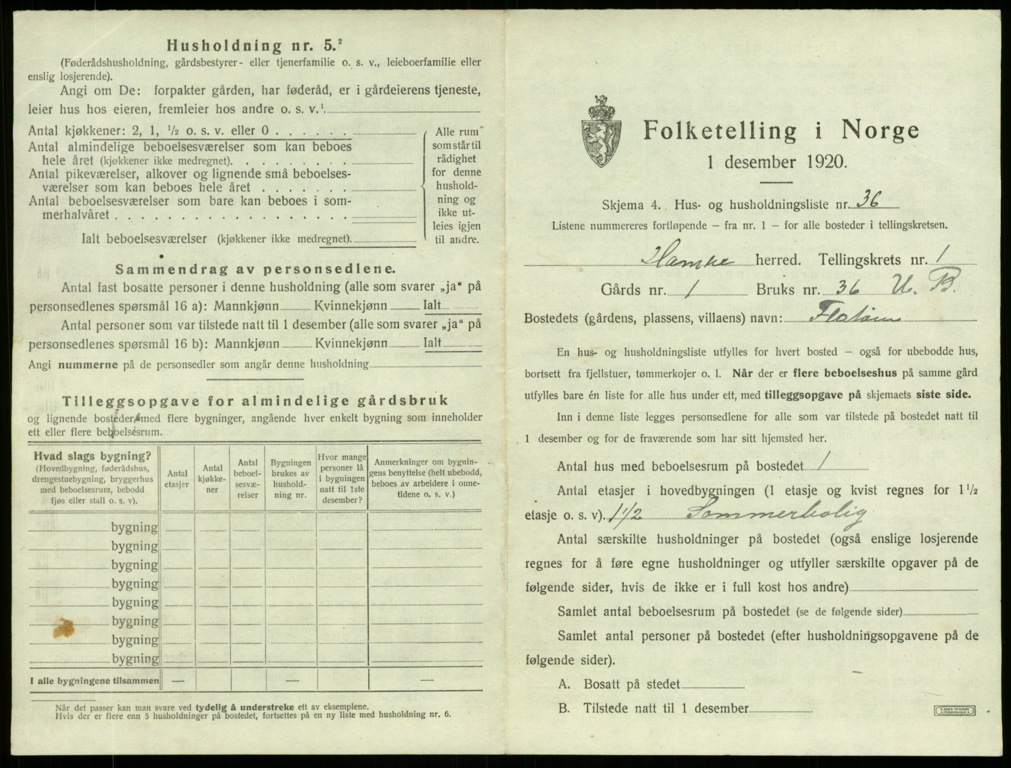 SAB, 1920 census for Hamre, 1920, p. 114