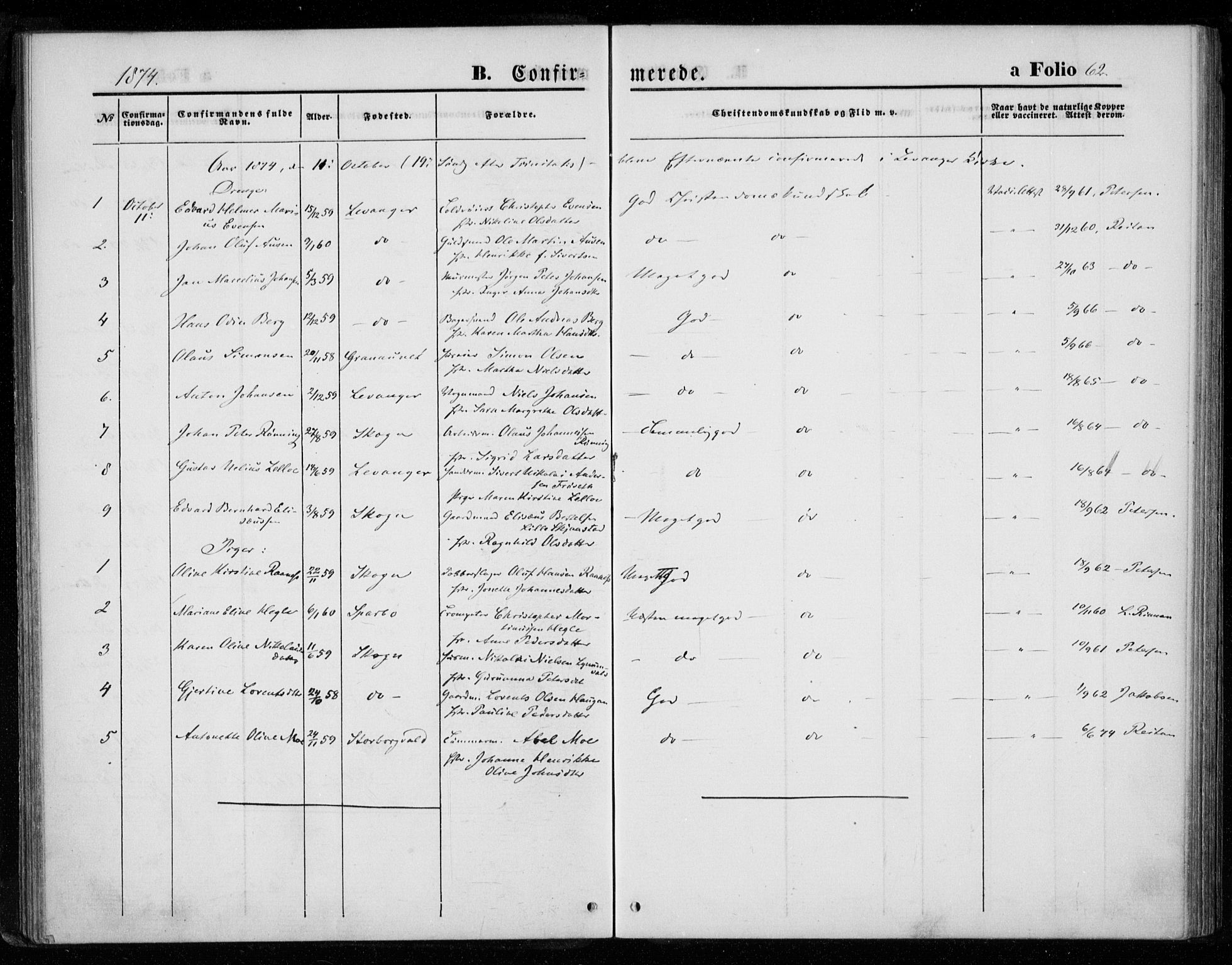 Ministerialprotokoller, klokkerbøker og fødselsregistre - Nord-Trøndelag, SAT/A-1458/720/L0186: Parish register (official) no. 720A03, 1864-1874, p. 62