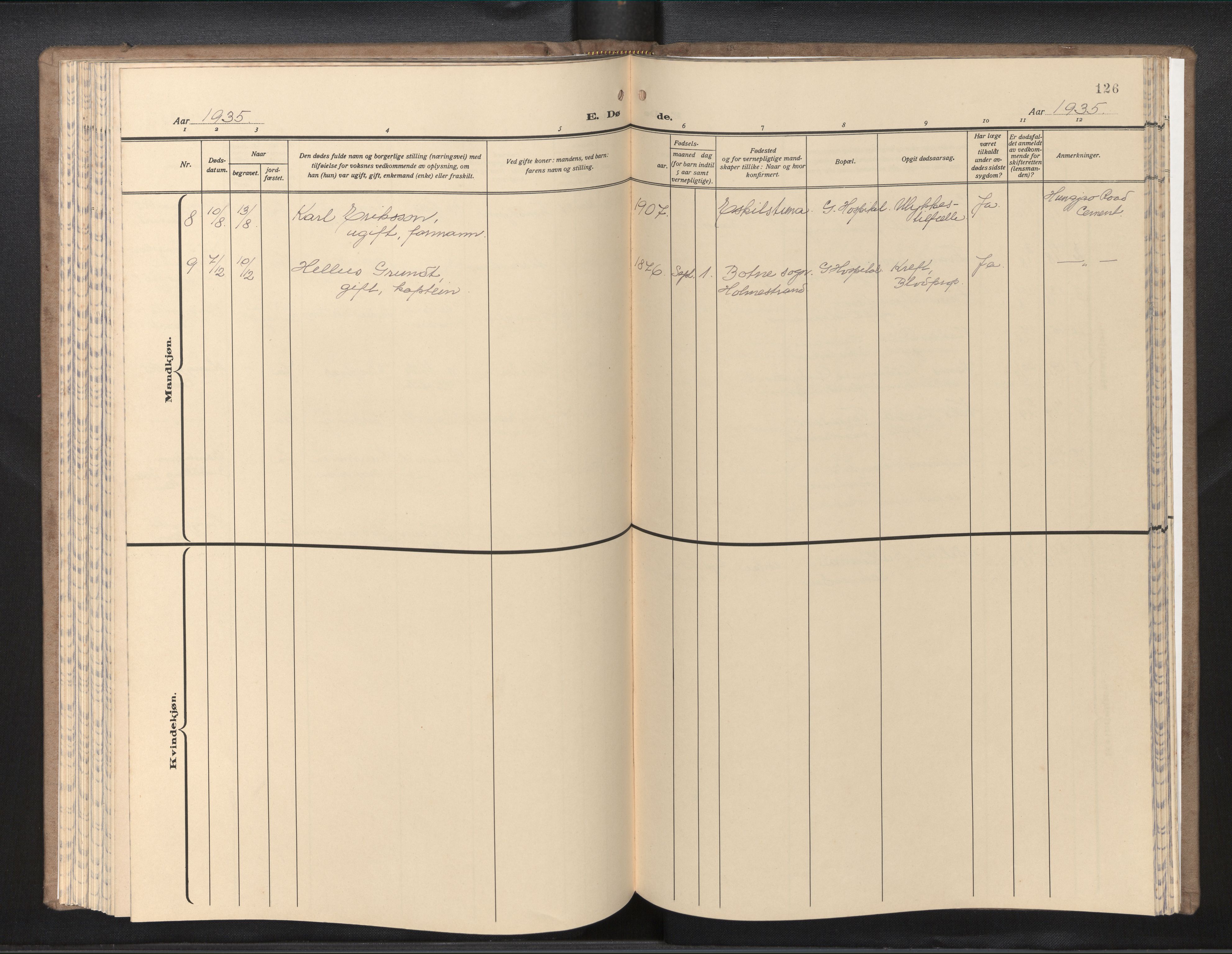  Den norske sjømannsmisjon i utlandet/Kinesiske havner (Shanghai-Hong Kong), SAB/SAB/PA-0120/H/Ha/Hab/L0001: Parish register (official) no. A 1, 1933-1947, p. 125b-126a