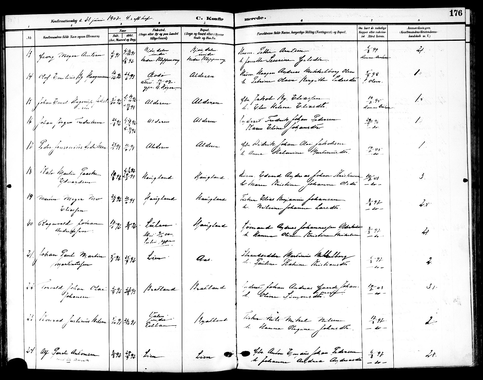 Ministerialprotokoller, klokkerbøker og fødselsregistre - Nordland, AV/SAT-A-1459/839/L0569: Parish register (official) no. 839A06, 1903-1922, p. 176