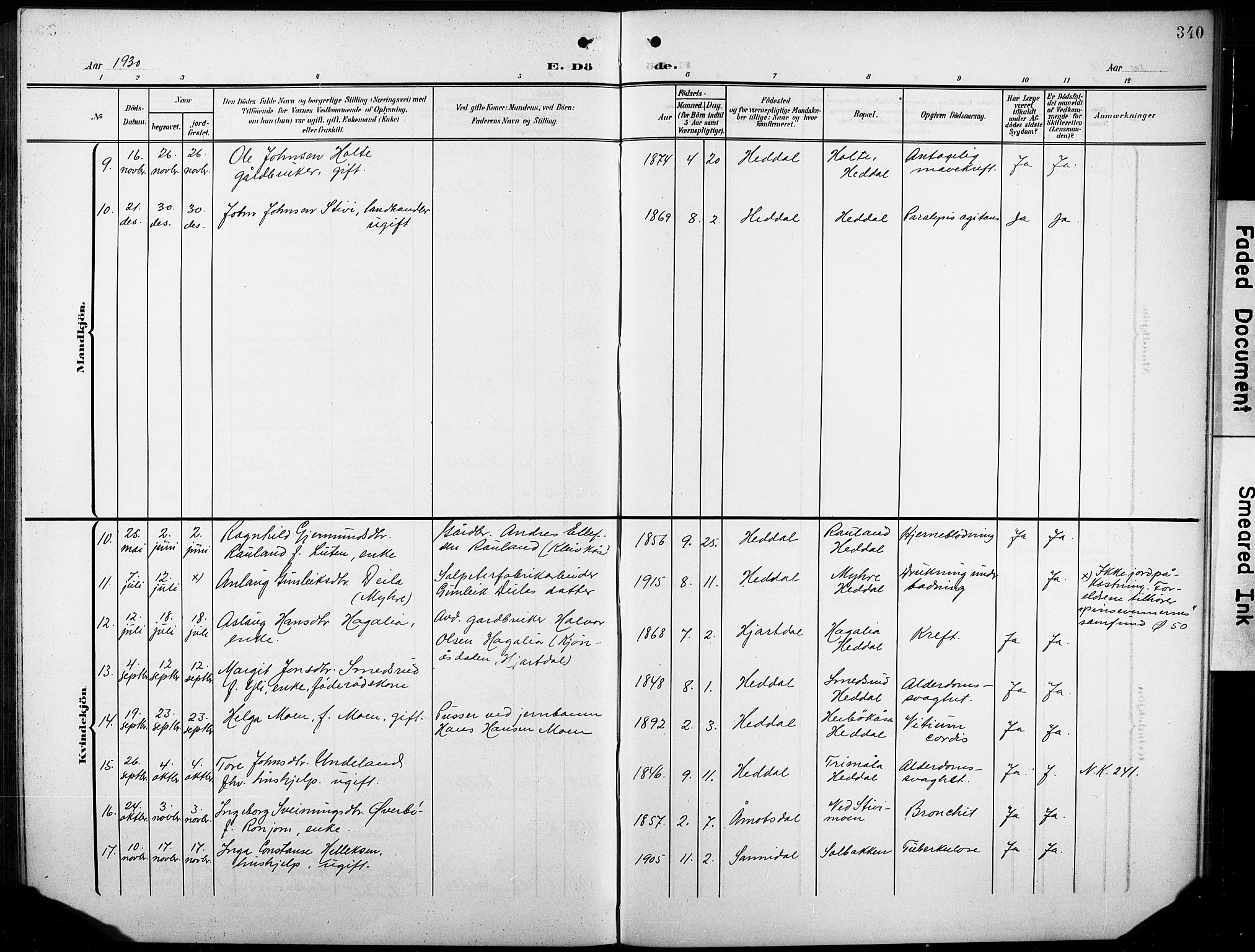 Heddal kirkebøker, SAKO/A-268/G/Ga/L0003: Parish register (copy) no. I 3, 1908-1932, p. 340