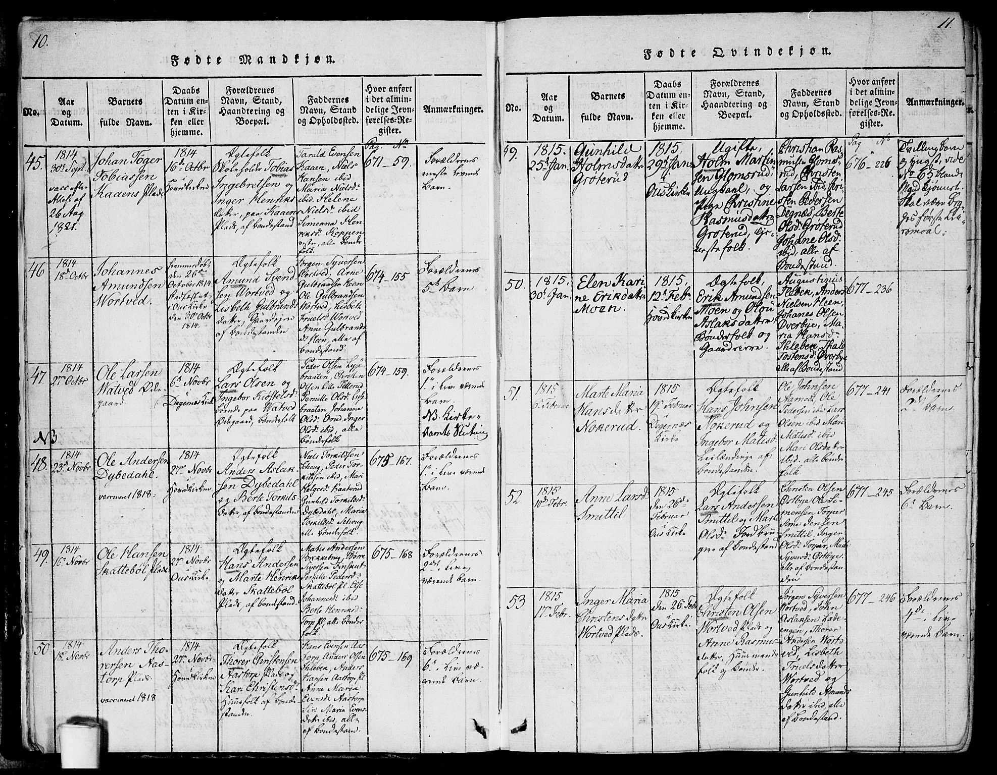 Rakkestad prestekontor Kirkebøker, AV/SAO-A-2008/F/Fa/L0006: Parish register (official) no. I 6, 1814-1824, p. 10-11