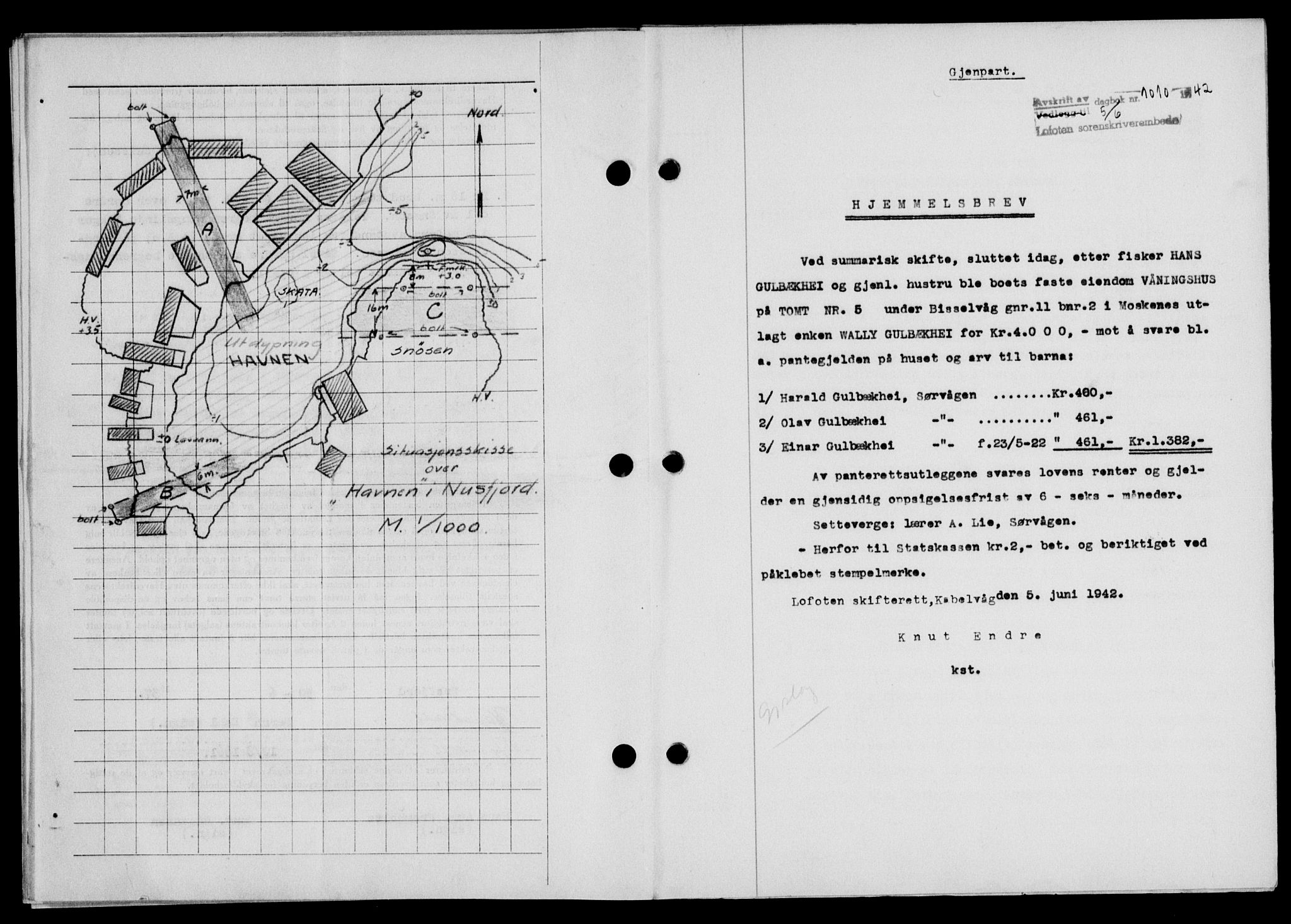 Lofoten sorenskriveri, SAT/A-0017/1/2/2C/L0010a: Mortgage book no. 10a, 1942-1943, Diary no: : 1010/1942