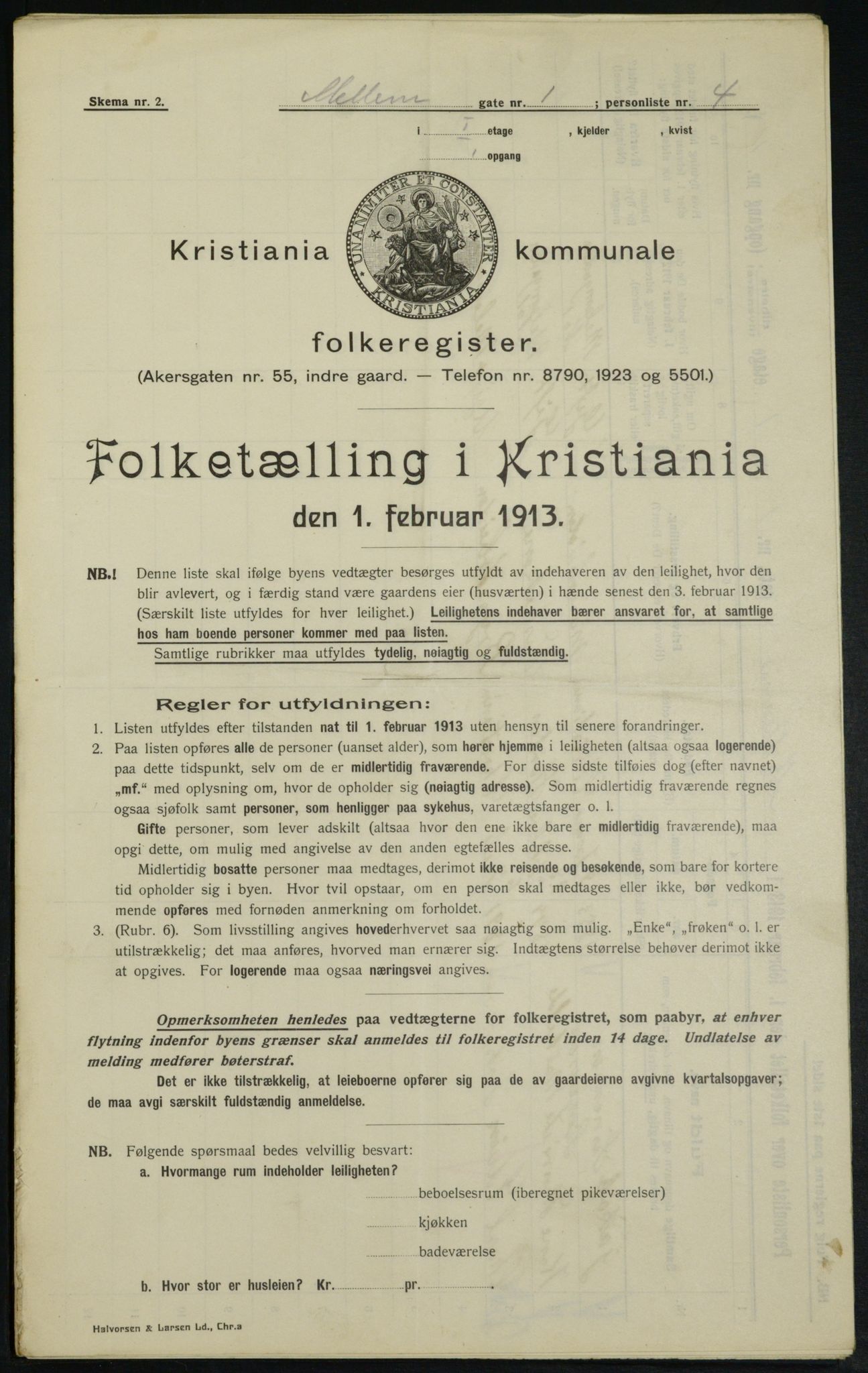 OBA, Municipal Census 1913 for Kristiania, 1913, p. 64957