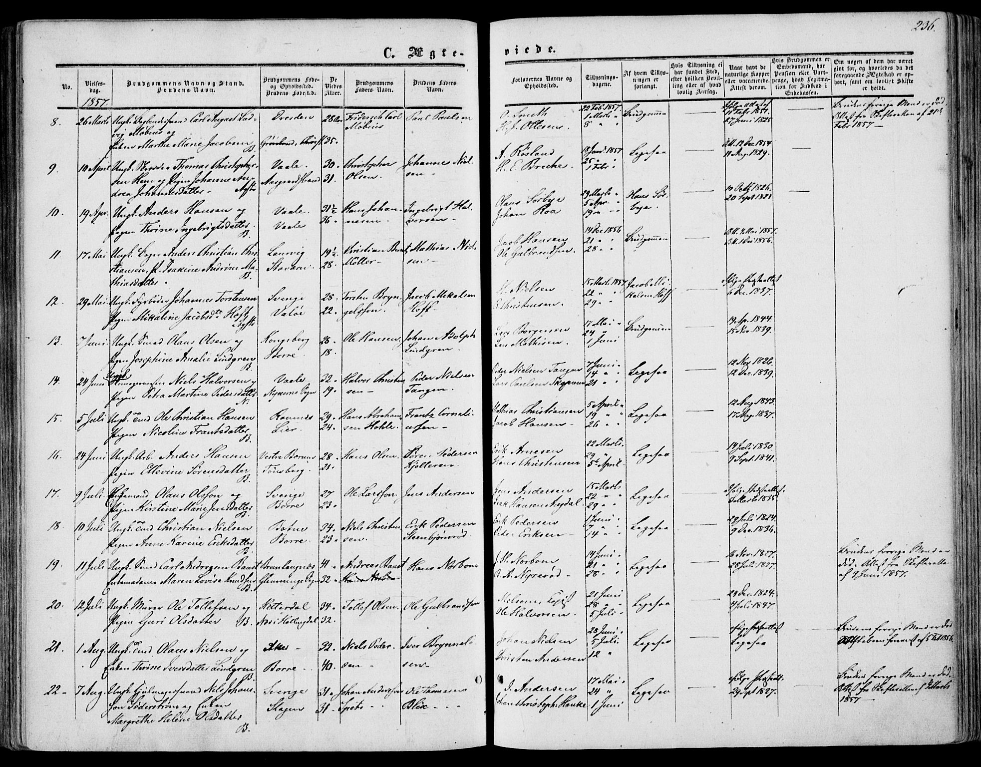 Borre kirkebøker, SAKO/A-338/F/Fa/L0006: Parish register (official) no. I 6, 1852-1862, p. 236