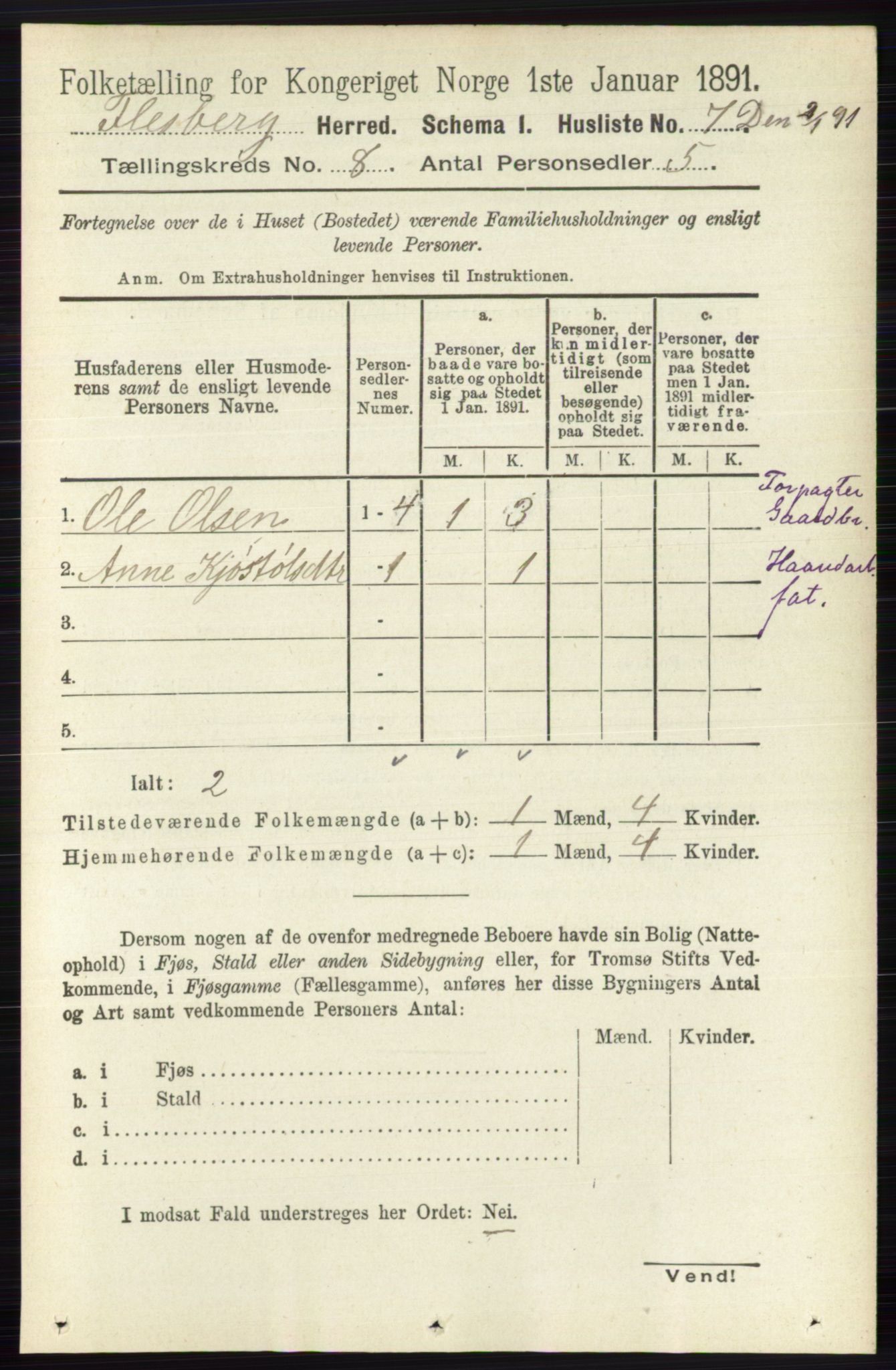 RA, 1891 census for 0631 Flesberg, 1891, p. 1342